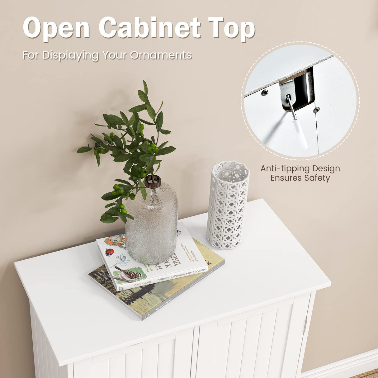 Tangkula White Freestanding Bathroom Floor Cabinet with 3 Drawers and Adjustable Shelf Tangkula