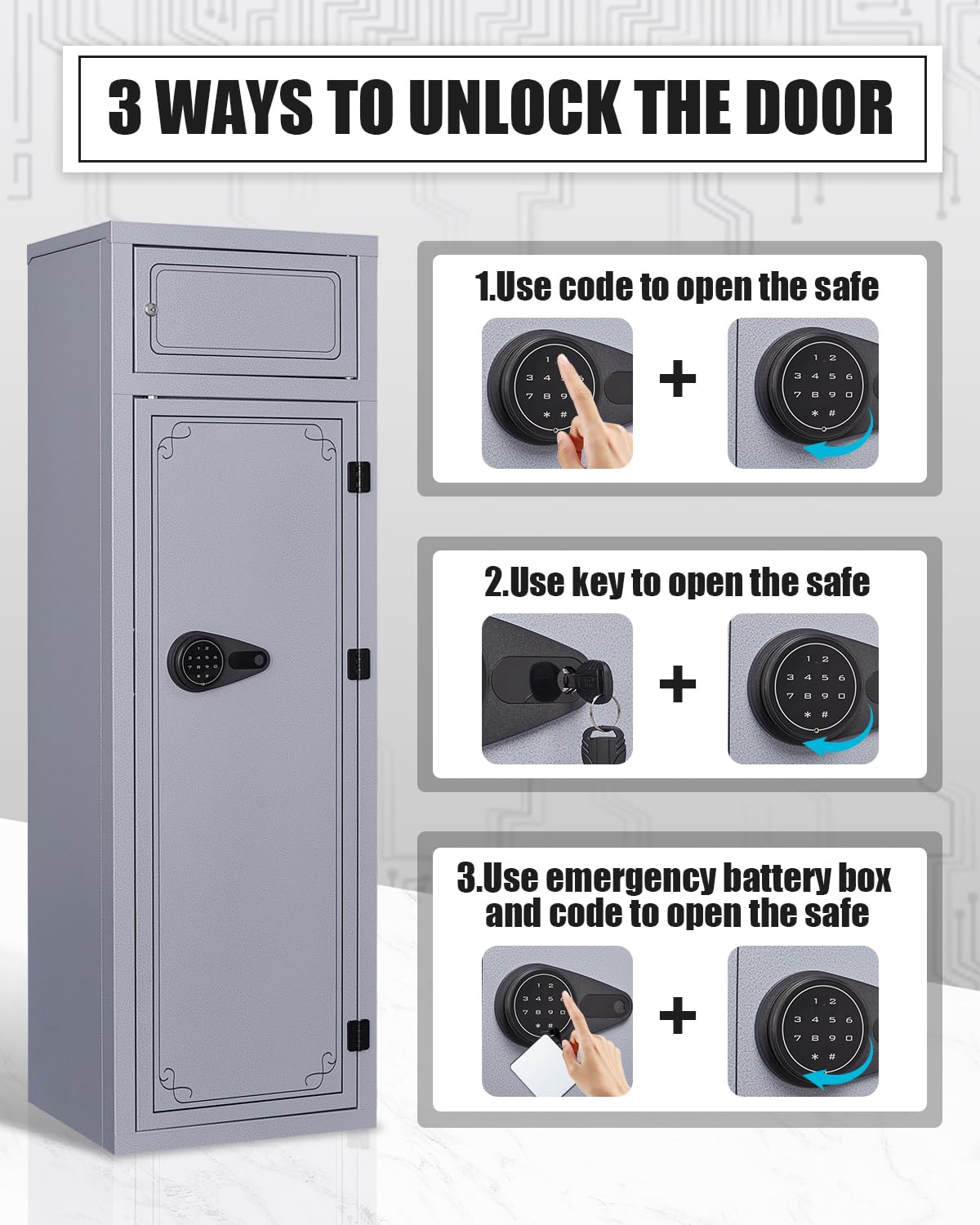 KAER 10-12 Gun Safe, Gun Safes for Rifles and Pistols, Large Gun Safe for Home Rifles and Shotguns, Gun Cabinet, Rifle Safe, Gun Safes & Cabinets, Quick Access Gun Safes with Adjustable Shelves (Grey) KAER