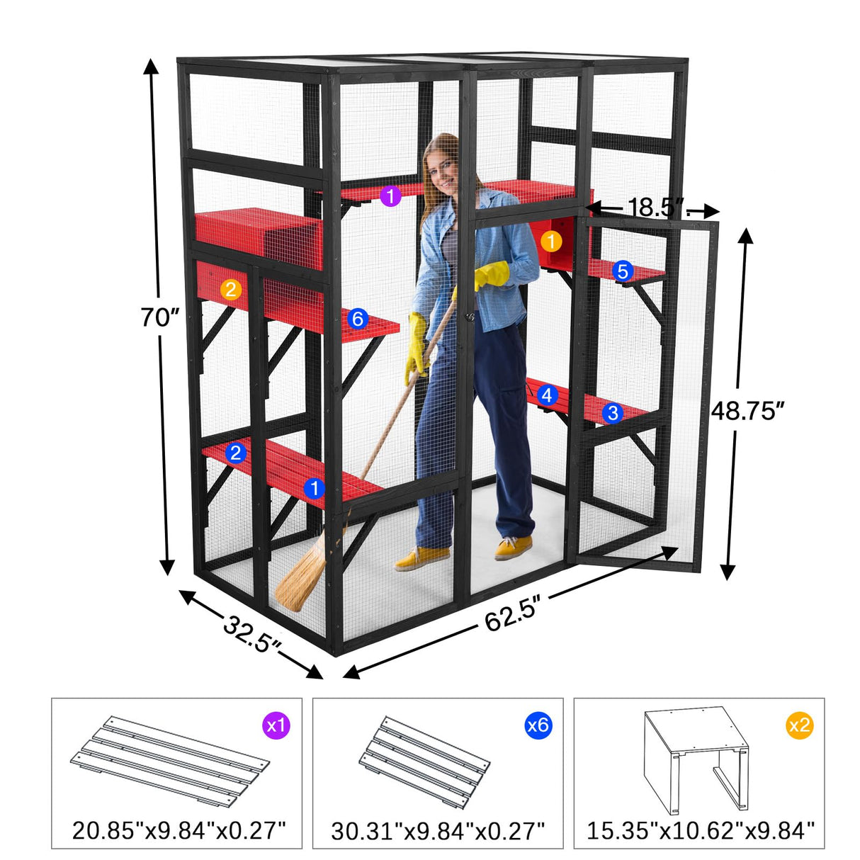 ISDAY Extra Large Wooden Catio - Outdoor Cat Enclosure with 7 Platforms & 2 Resting Boxes (Black) Generic