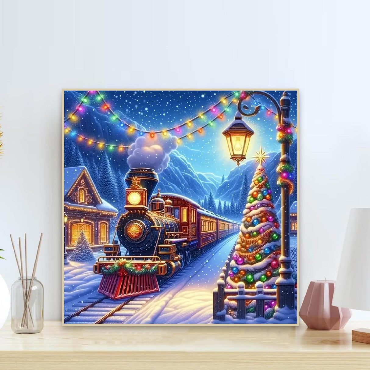 Christmas Diamond Painting Kits for Adults - Christmas Train Diamond Art Kits for Adults Beginner, DIY 5D Full Round Drill Diamond Painting Gem Art for Home Wall Decor (14 x 14 Inch) Fotasmua