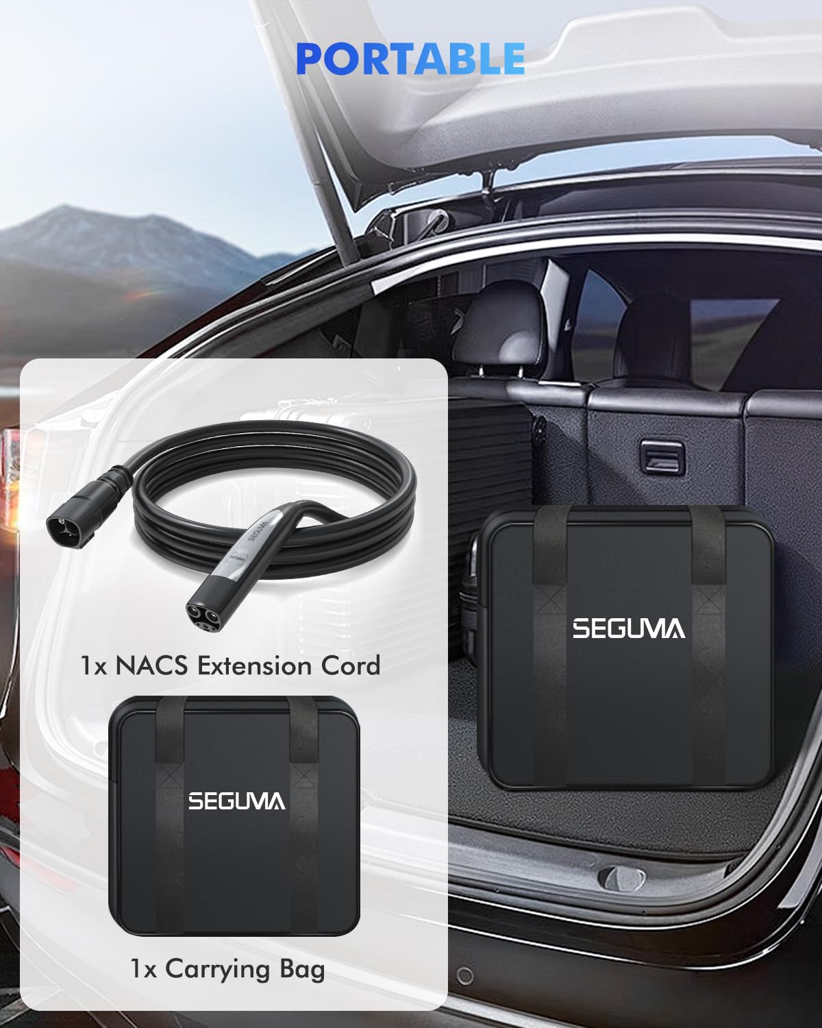 EV Charger Extension Cable for Tesla 50Amp 40ft Up to 240V 12kW with NACS Plug, EV Extension Cord for Level 1/2 Tesla Mobile Charger/Wall Connector, Extension Cable for Tesla Model-Y/X/3/S/Cybertruck SEGUMA