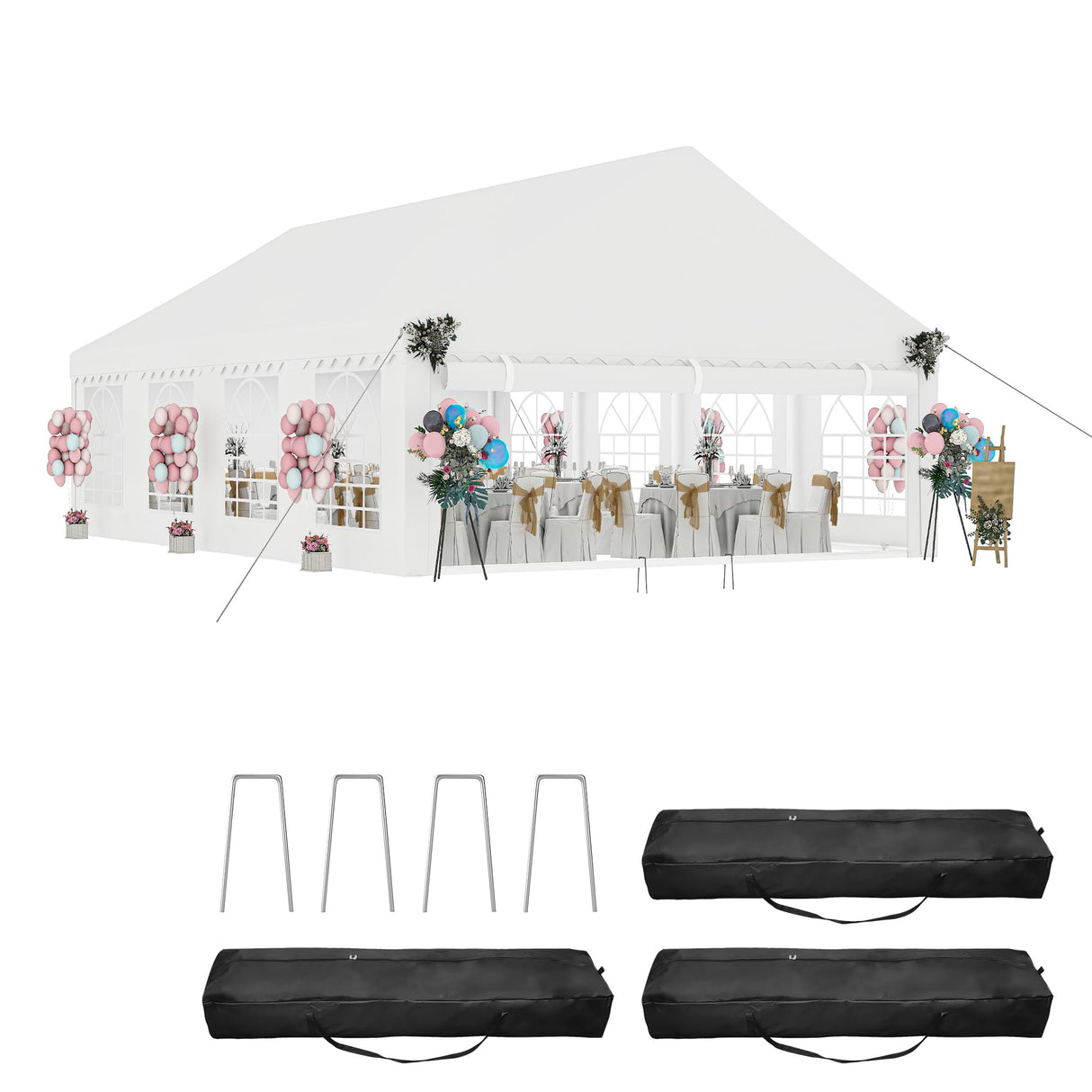 DWVO 20x30FT Heavy Duty Party PVC White Tent Wedding Event Shelters Upgraded Galvanized Ripple Canopy with Large Roof Removable Sidewalls & 3 Storage Bags 600D Oxford Commercial DWVO