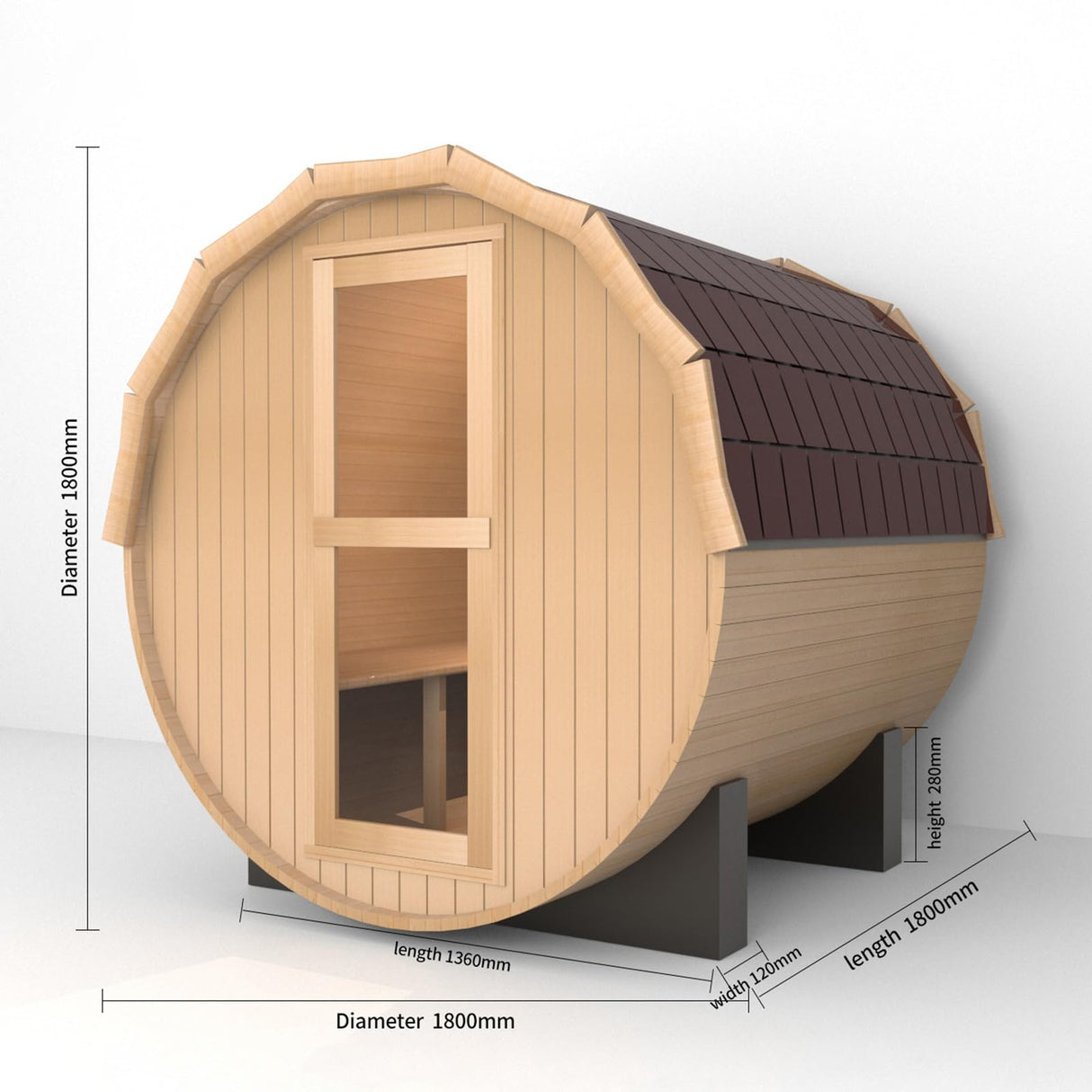 iDOTODO Outdoor Barrel Steam Sauna, 4-6 Person Wood Sauna Room with 6kw Harvia Electric Heater with Sauna Stone, Canadian Helmock Wooden Sauna, Sauna Accessories and Asphalt Shingle Roof (Red Ceder) iDOTODO