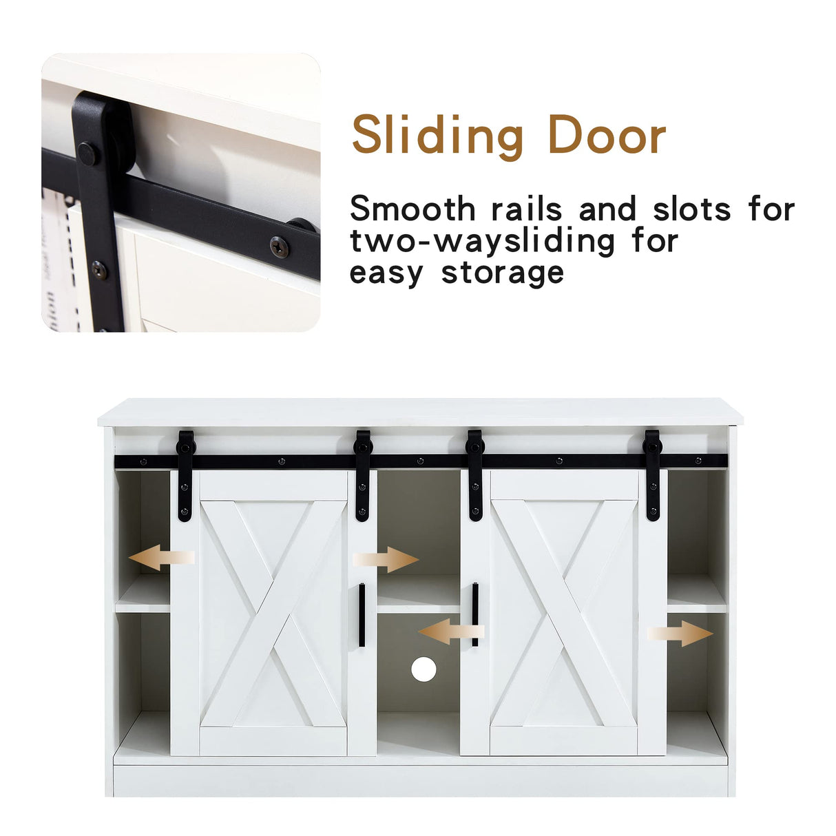 Meihua 47'' Farmhouse TV Stand with Sliding Barn Doors, Fits up to 65 Inch TVs, Modern Entertainment Center with Storage Cabinets and Open Shelves, White Wood Console Table for Living Room, Bedroom Meihua