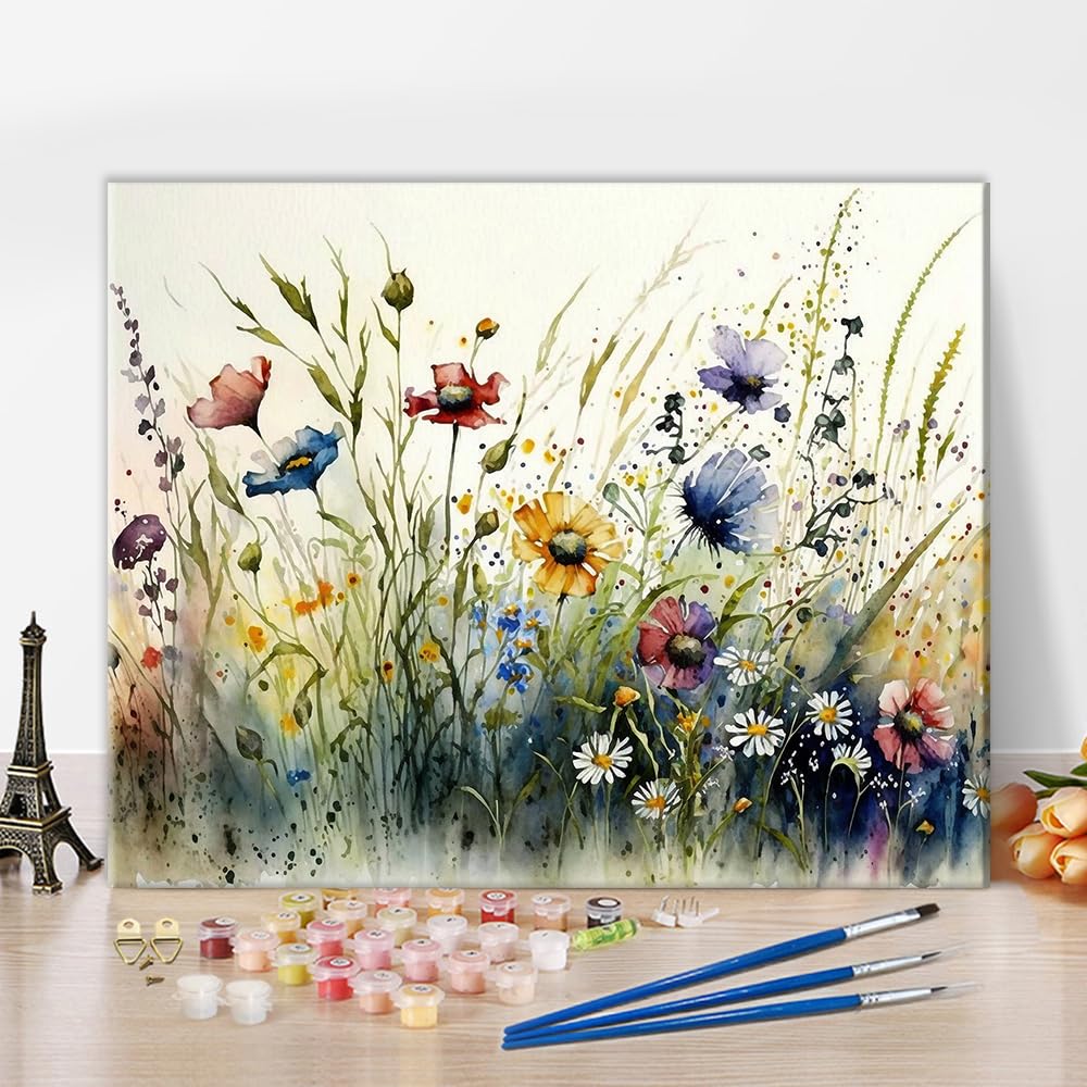 TUMOVO Paint by Numbers Wildflower DIY Adults' Paint-by-Number Kits on Canvas, 16 x 20 Inch TUMOVO