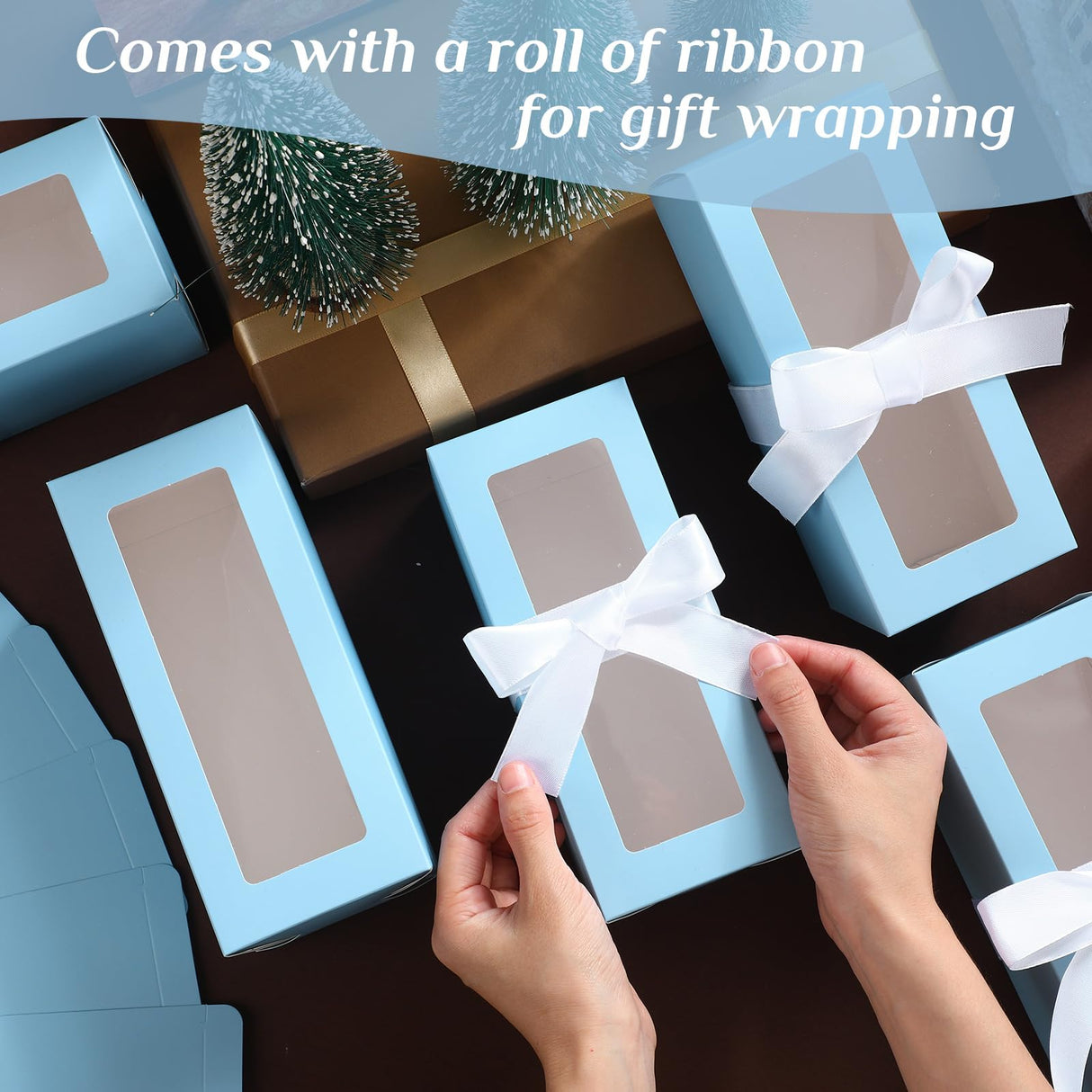 Honoson 24 Pcs Gift Boxes with Ribbon for Sublimation Glass Exhibition Boxes Transparent Gift Box for 12oz 16oz 20oz Drinking Glasses Jars Sublimation Glass Can Blanks Tumbler Gift Box(Light Blue) Honoson