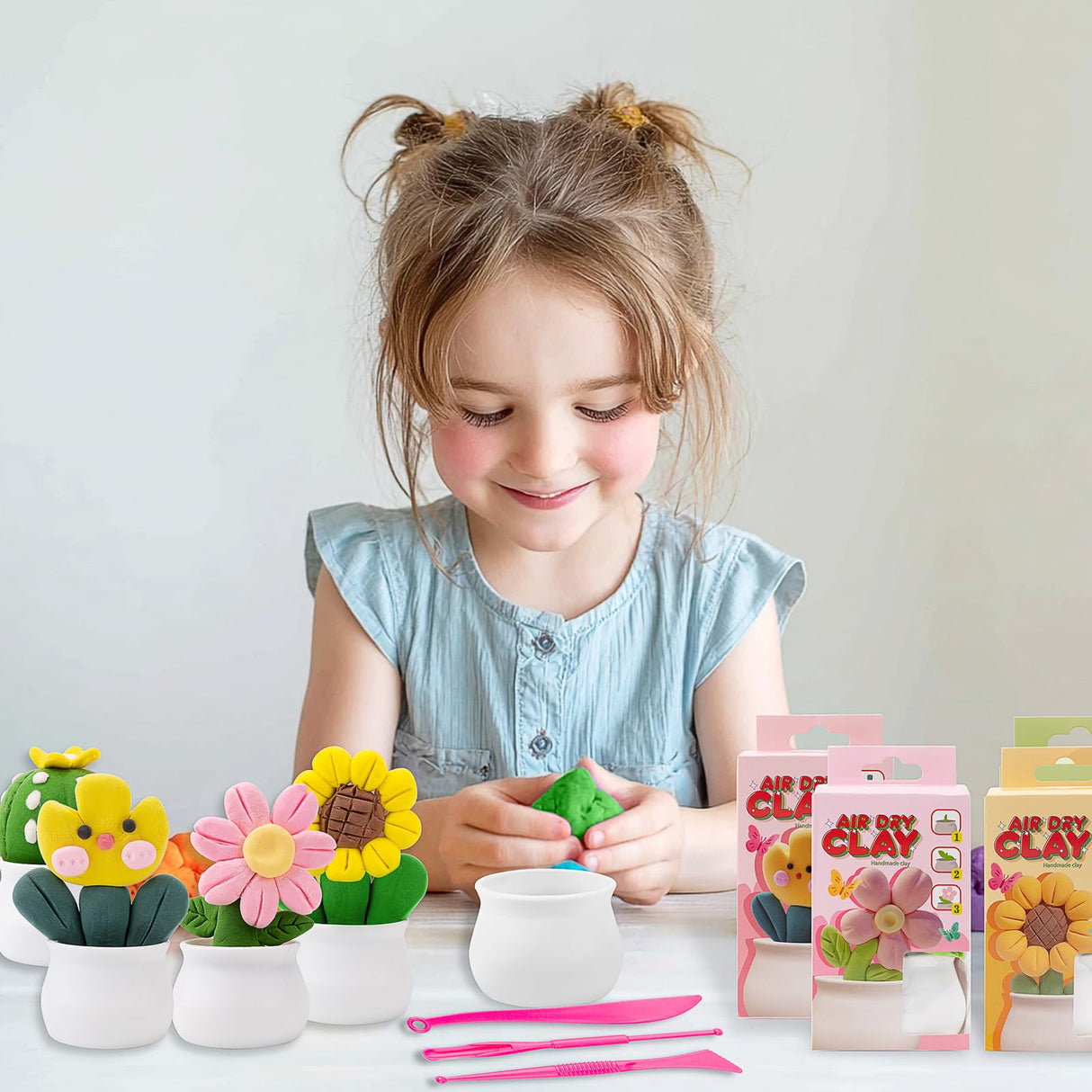 Alvian Air Dry Clay Succulent Plant Pot Kits Modeling Clay, DIY Airdryclay Kit with Sculpting Tools, Non-Toxic Ultra Light Modeling Magic Clay, Art Crafts Gift for Boys Girls Alvian