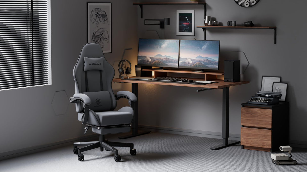 Dowinx Gaming Chair Fabric with Pocket Spring Cushion, Massage Game Chair Cloth with Headrest, Ergonomic Computer Chair with Footrest 290LBS, Black Dowinx