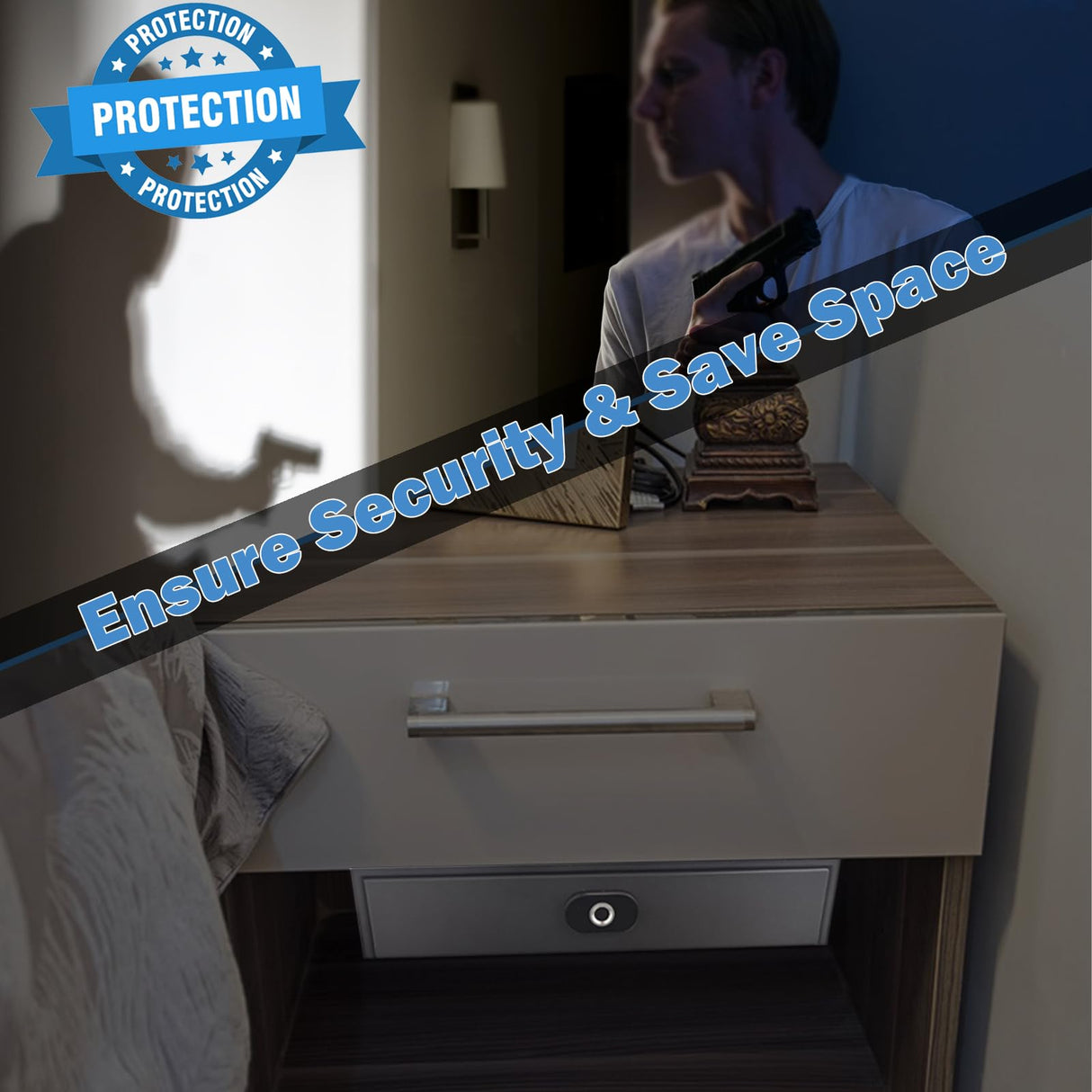 SAFEACET Biometric Drawer Pistol Safe Steel, Quick Access Under Desk Smart Gun Safe Box with LED Light, for Home Store Nightstand Jewelry Handgun Organizer SAFEACET