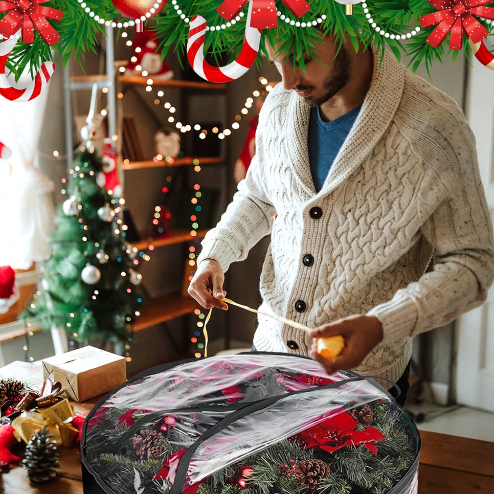 ProPik Christmas Wreath Storage Bag 30" - 2 Pack Clear Christmas Wreath Storage Container- Garland Holiday Artificial Wreath Storage Holder –Water Proof Transparent Clear PVC (30 Inch, Black) ProPik