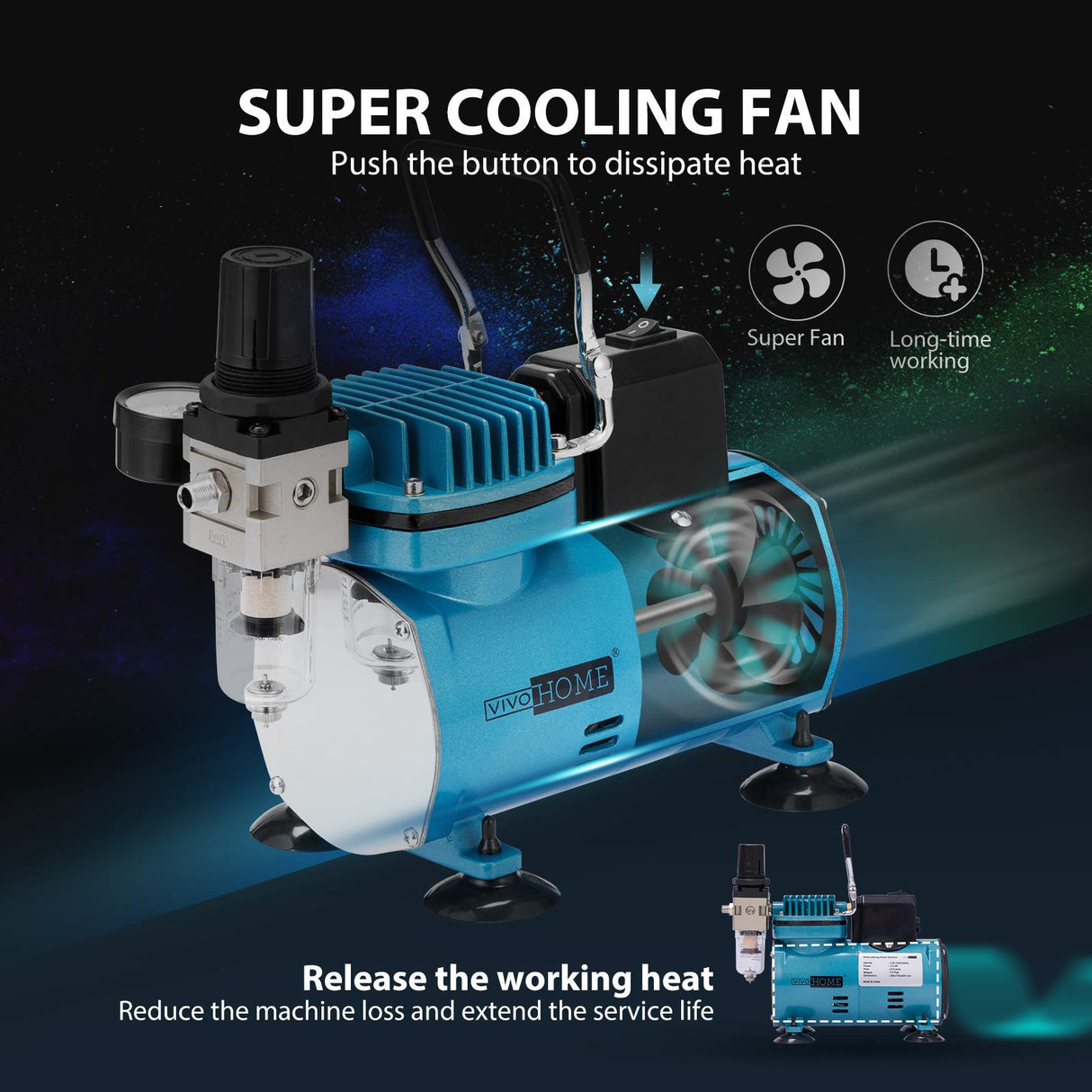 VIVOHOME Airbrush Kit with 1/5 HP Professional Air Compressor and 3 Dual Action Airbrush Gun, Gravity and Siphon Feed, Quiet Air Brush Set with Holder, Cleaning Brush, Tape, 2 Cup VIVOHOME