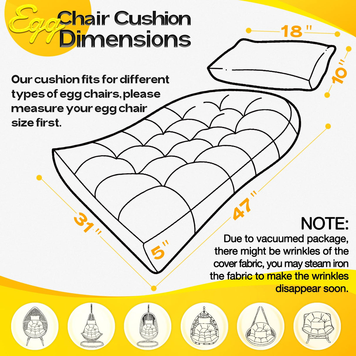 MAGIC ELEPHANT Egg Chair Cushion, Memory Foam Hanging Egg Chair Cushion Replacement, Indoor Outdoor Hammock Basket Swing Cushion with Headrest (Grey) MAGIC ELEPHANT