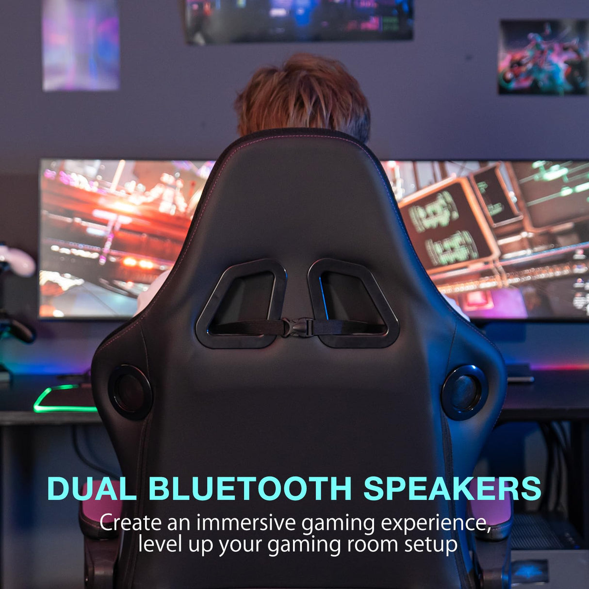 HOFFREE Gaming Chair with Speakers Massage Big and Tall Gaming Chairs with Footrest and Bluetooth for Adults 400lbs Reclining High Back Computer Desk Chair Purple and Black HOFFREE