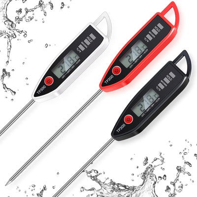 Copkim 3 Pcs Instant Read Meat Thermometer with Long Probe 9.65 Inch Kitchen Cooking Food Candy Waterproof Digital Thermometer for BBQ Water Milk Yogurt Liquid (Pointed,Black,White,Red)