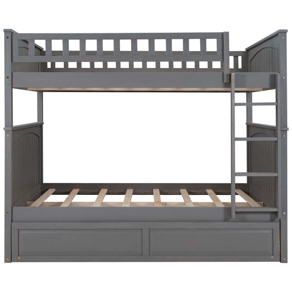 Harper & Bright Designs Full Over Full Bunk Bed with Trundle, Wood Bunk Bed with Guardrails for Kids and Teens, Brushed Gray Harper & Bright Designs