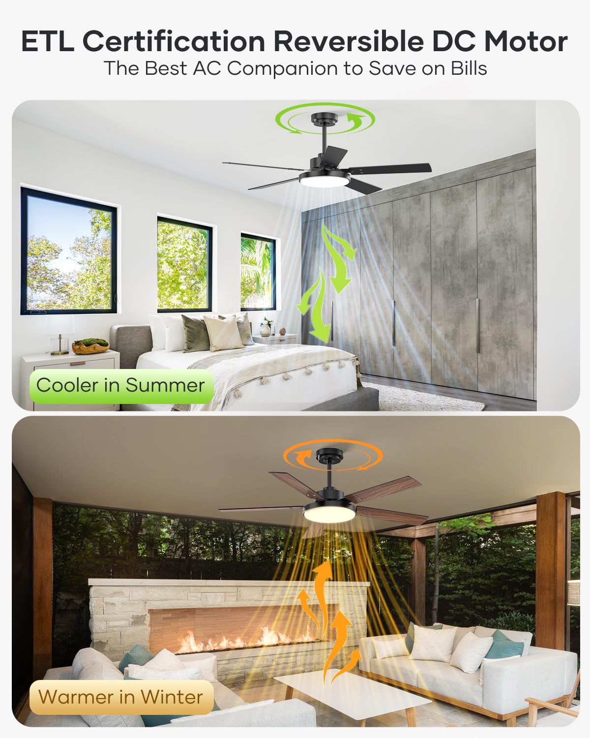 Vaczon 52 inch Black Ceiling fan with Light and Remote/APP, Ceiling Fans with Lights, 3CCT, Reversible 6 Speeds Quiet, Black Modern Ceiling Fan with Light for Indoor Outdoor Bedroom Patio Living Room Vaczon