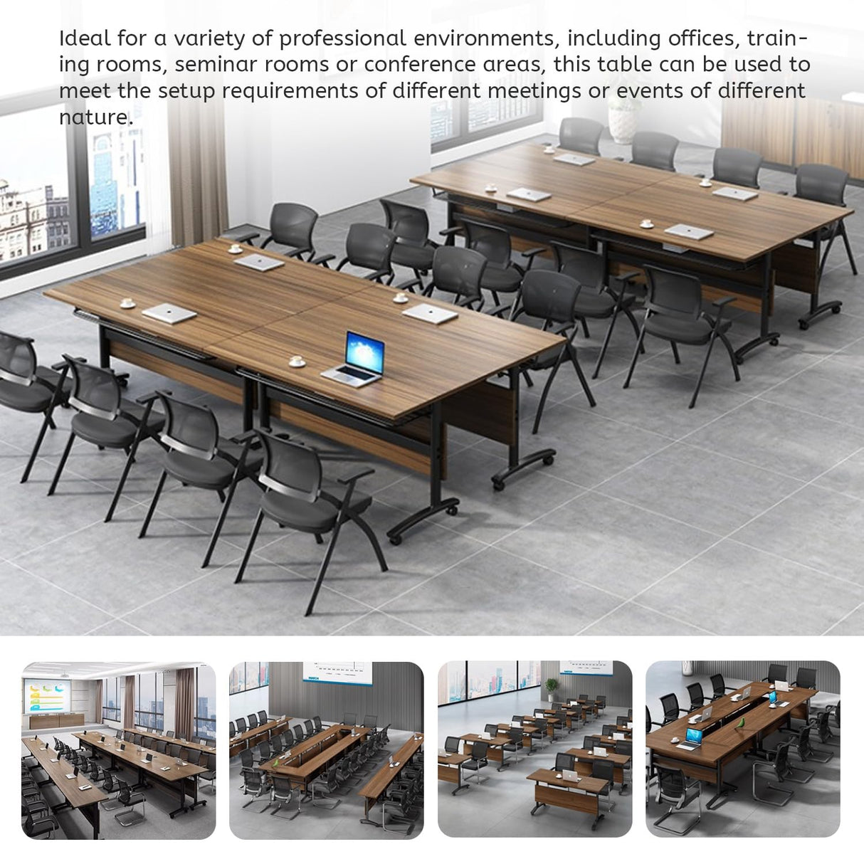 Folding Conference Table,Modern Office Conference Room Table,Mobile Flip Top Training Tables with Caster Wheels,Foldable Meeting Table Seminar Tables for Office,Meeting Room (6 Pack, 55.1x23.6x29.5in) Crevew