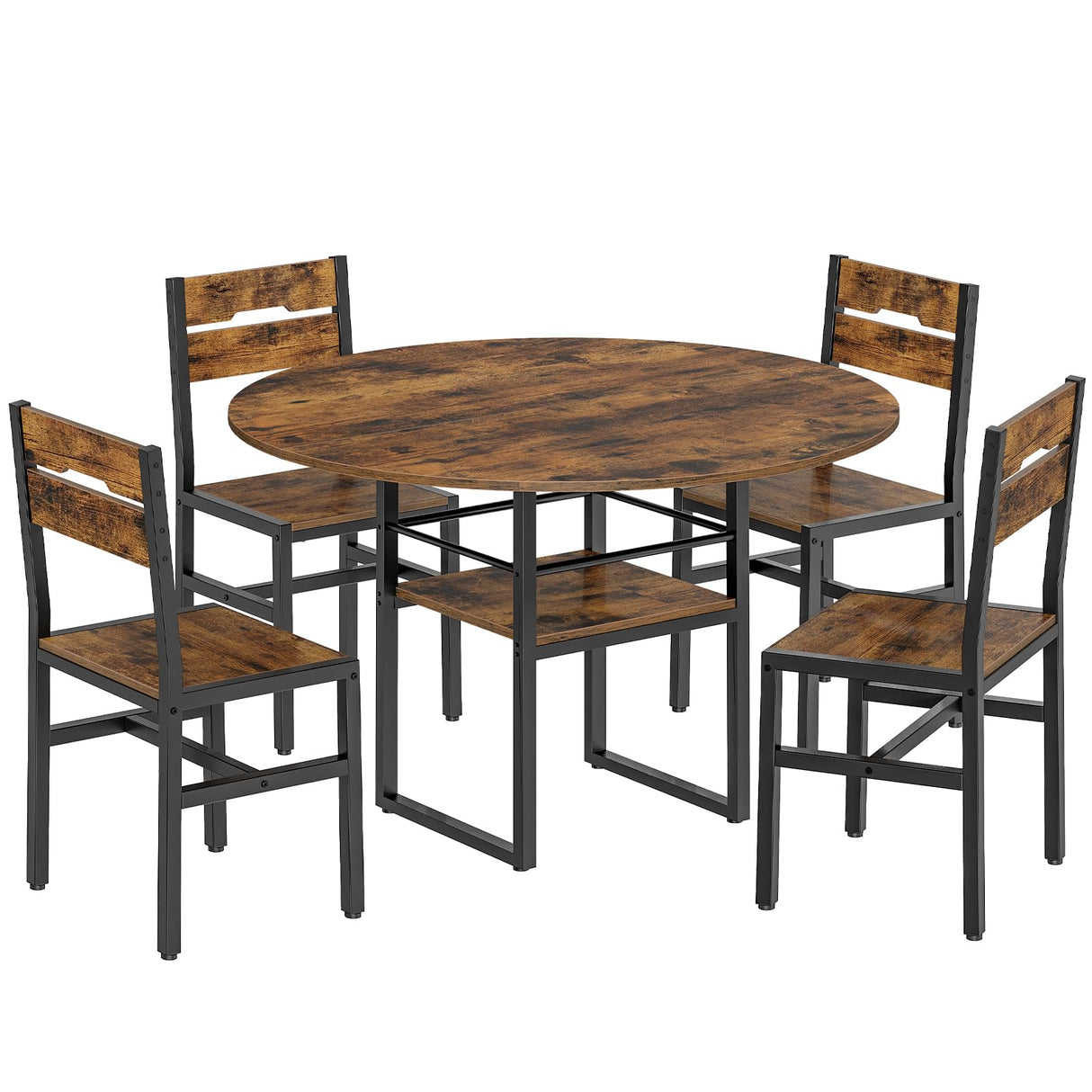 RALGEND Round Dining Table Set for 4, Circle Kitchen Table and 4 Chairs, 5 Piece Dining Table Set, with Wooden Tabletop and Widen Seat, Space Saving, for Dining Room, Rustic Brown and Black RALGEND
