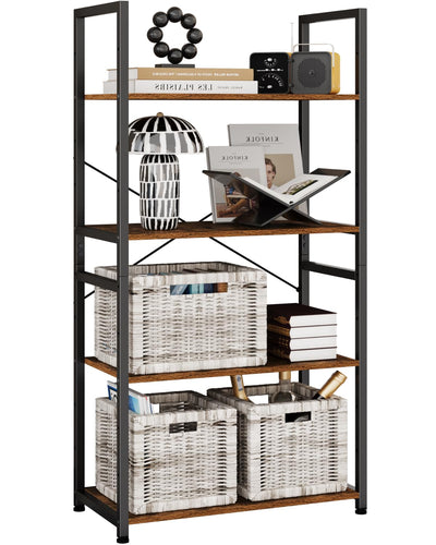 NEFROM Book Shelf, Adjustable 4-Tier Tall Bookshelf, Wooden Bookcase Shelves for Bedroom, Living Room, Display Shelf for Home, Office, Kitchen, Standing Shelving Unit Storage Organizer BC-BR-4