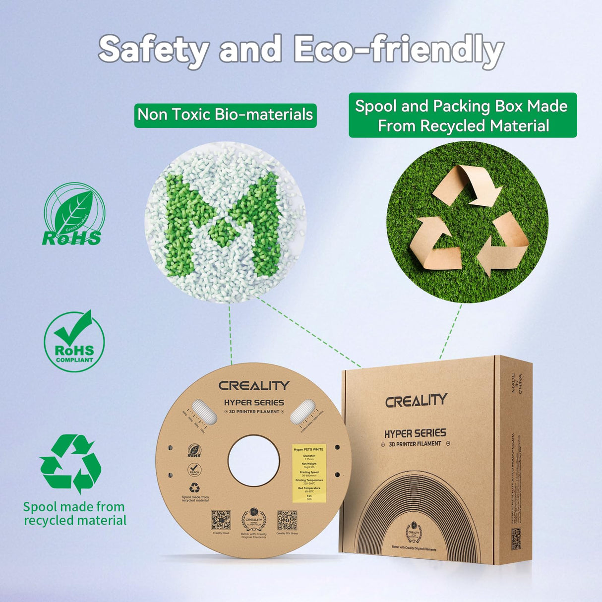 Official Creality Hyper PETG Filament Clear 1.75mm, High Speed 600mm/s 3D Printer Filament PETG, 1kg(2.2lbs)/Spool, Dimensional Accuracy ± 0.05 mm (Transparenrt) Creality