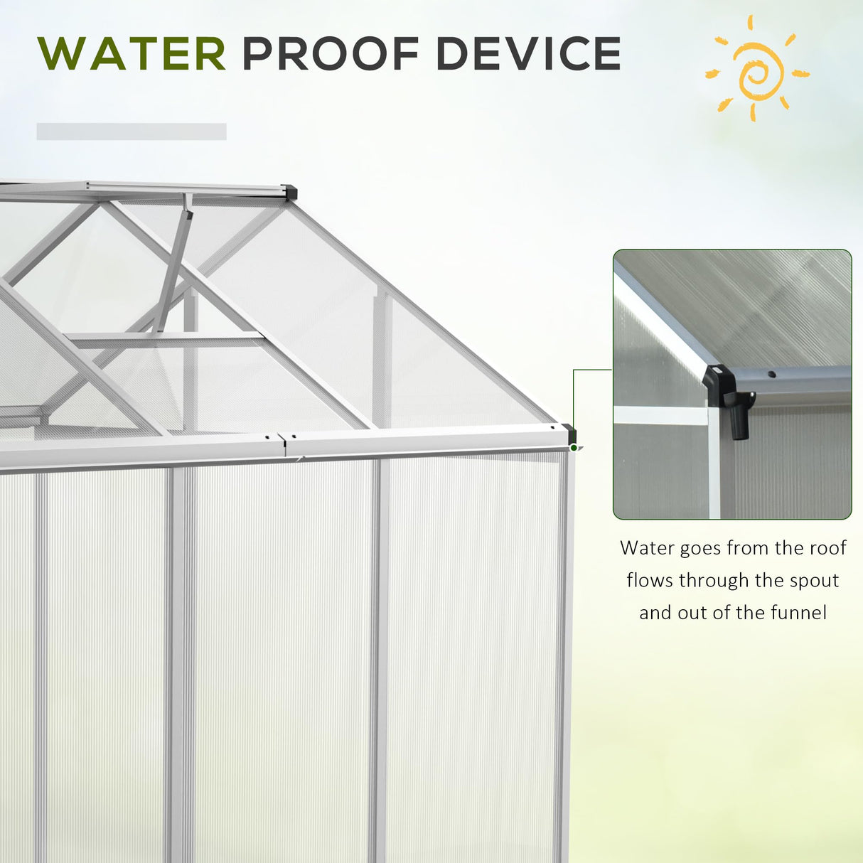 Outsunny 6' x 6' Walk-in Polycarbonate Greenhouse with Roof Vent for Ventilation & Rain Gutter, Heavy Duty Aluminum Green House, Hobby Greenhouse for Winter Outsunny
