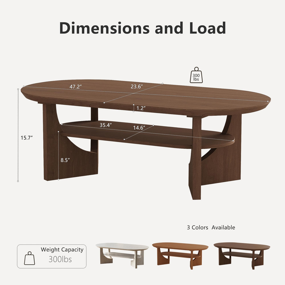 Vitalikus Mid Century Modern Coffee Table, 47" Oval Wood Coffee Tables for Living Room, 2 Tier Curved Round Center Table with Storage Shelf & Sturdy Base, Minimalist Retro Tea Tables, Walnut Vitalikus