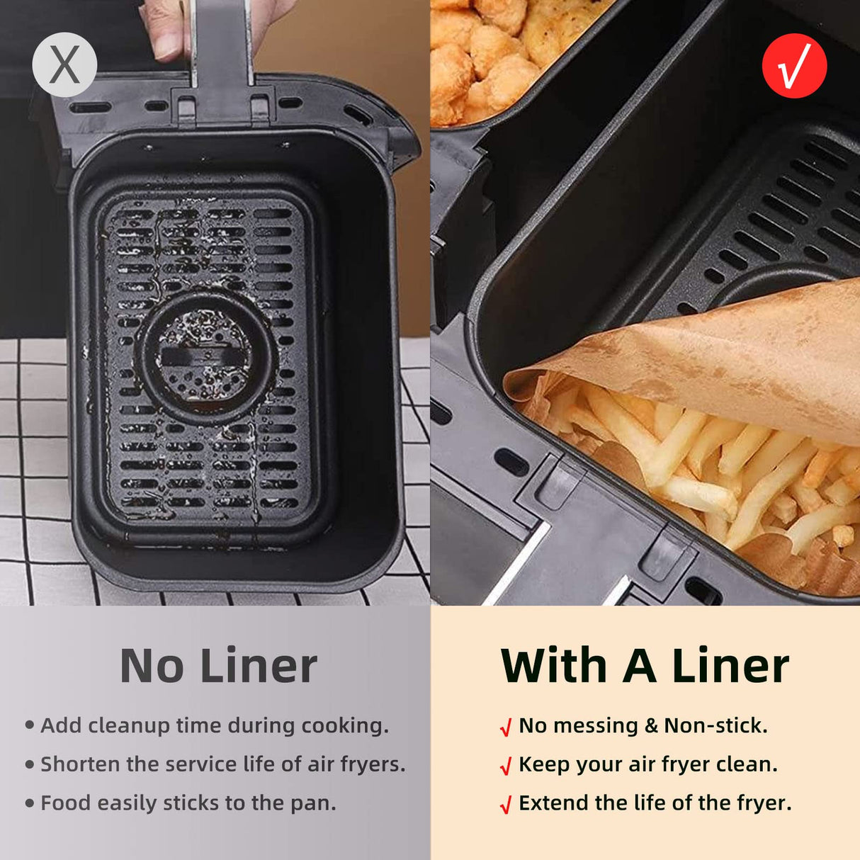 Air Fryer Disposable Paper Liners for Ninja Dual Airfryer Accessories, Non-Stick Parchment Rectangular for Baking, Oil Proof, Water Proof, for Microwave Oven (100PCS, 8.6in x 5.5in) MUOOMU