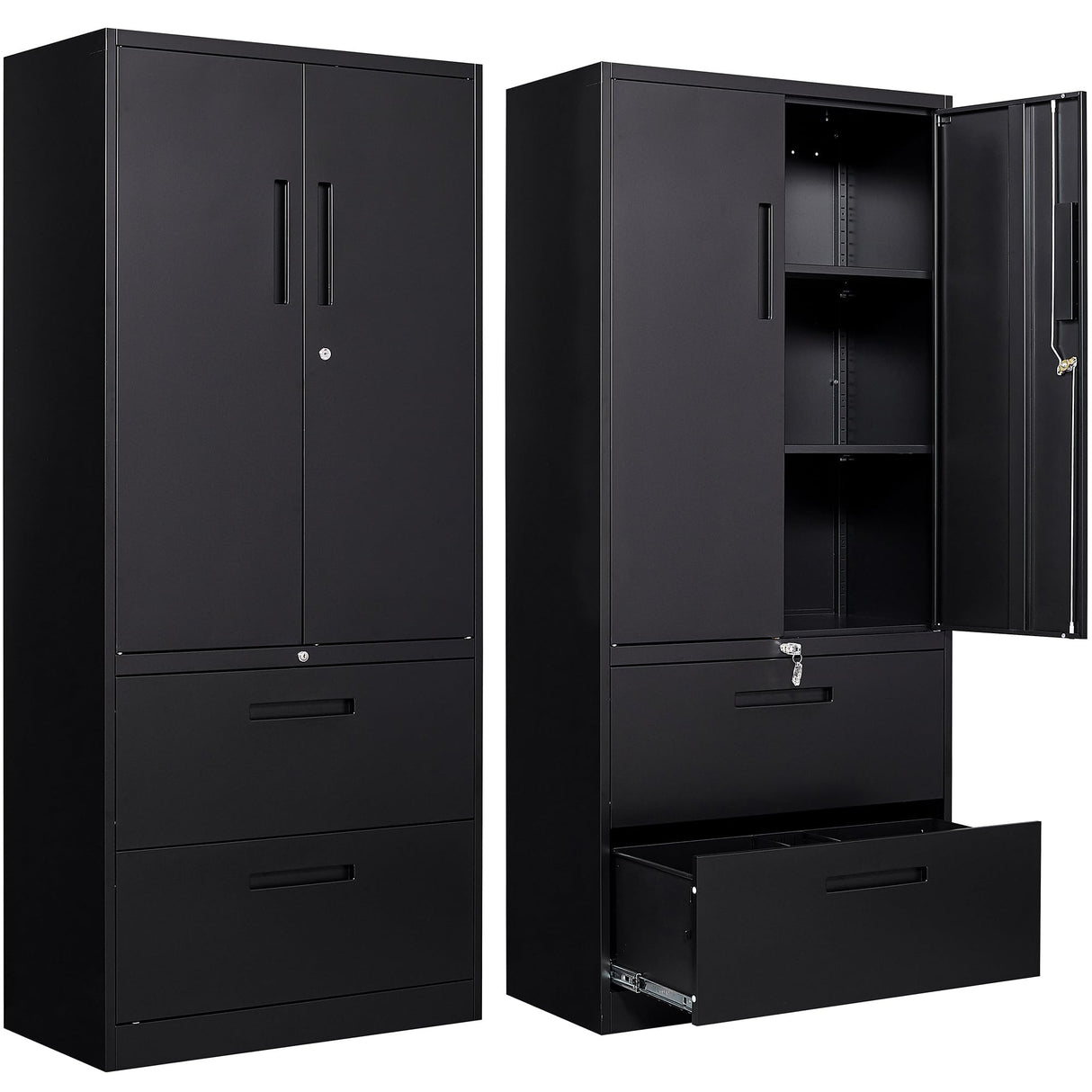 SISESOL Black Metal Storage Cabinet with Drawer and Shelf, 71" Metal File Cabinets for Home Office,Steel Garage Storage Cabinet with Locking Doors for Home,Office,Garage,School SISESOL