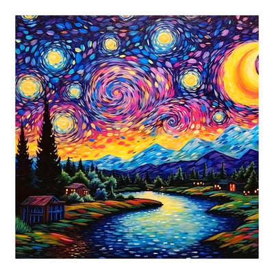 FHBUBPUP Starry Night Diamond Painting Kits for Adults, Starry Sky Diamond Art Kits, Full Drill Round Gem Art, DIY Landscape Paint with Diamond Beads Home Decor Craft Gift 12x12 inch