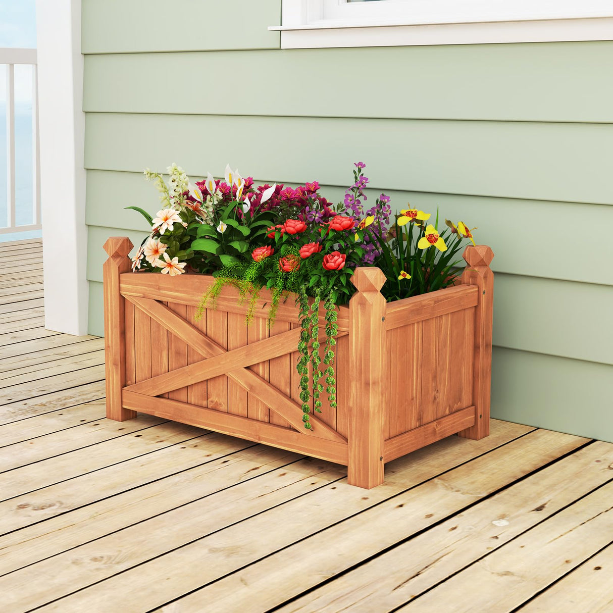 HAPPYGRILL Wooden Raised Garden Bed, Solid Wood Gardening Plant Container w/Drainage Holes for Flower Vegetable Fruit, Outdoor Elevated Planter Box for Patio Garden Yard Balcony (25”x 16”x 15”) HAPPYGRILL