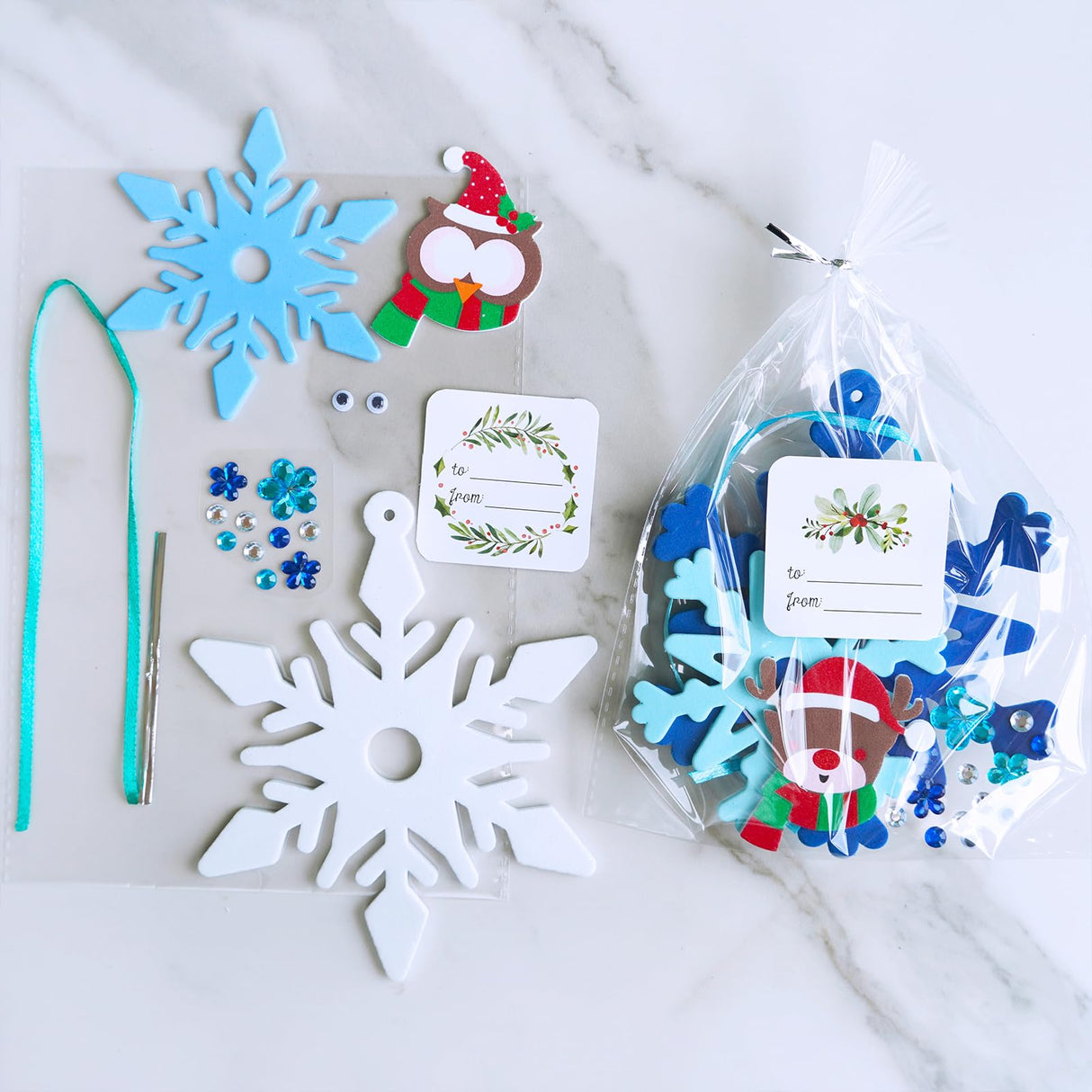 Winlyn 24 Sets Christmas Craft Kits Winter Crafts DIY Christmas Snowflake Ornaments Decorations Art Sets Foam Snowman Santa Owl Christmas Stickers for Kids Holiday Classroom Activities Party Favors Winlyn