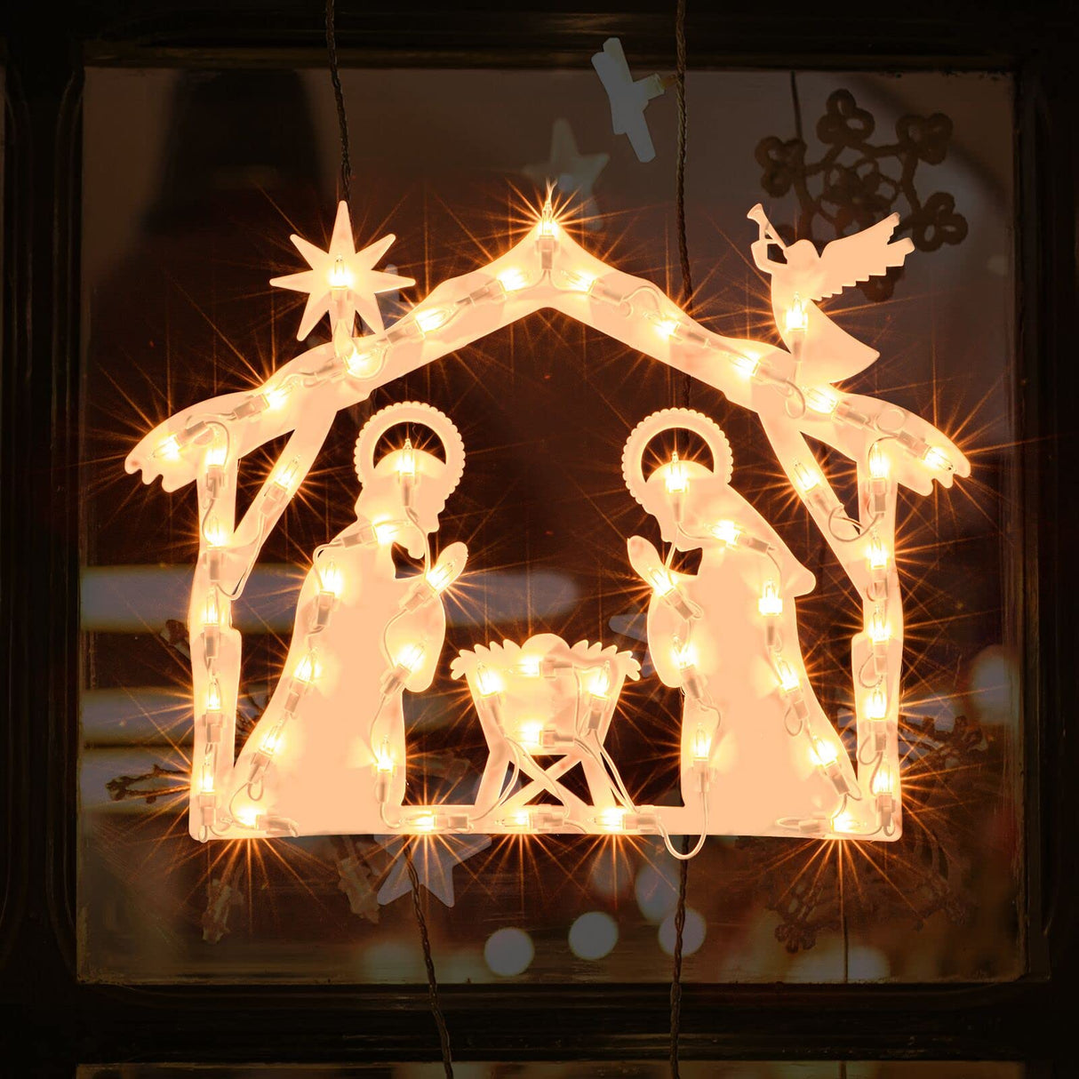 LAMPHOME Lighted Nativity Christmas Window Decoration - Silhouette Lights for Home, Party, Patio, Lawn, Garden LAMPHOME