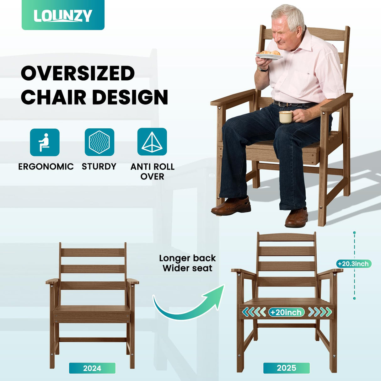 LOUNZY 9 Pieces Patio Dining Sets, Outdoor HDPE Furniture Set for 8 w/ 2" Hole Cut-Out Dining Table with 8 Patio Chairs(2 W/Armrest, 6 w/o Armrest), Brown LOUNZY