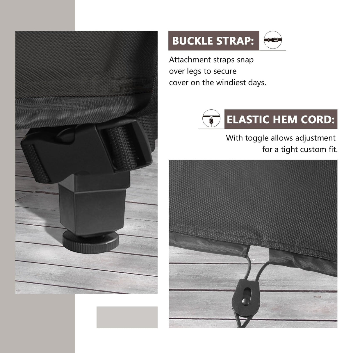 ULTCOVER 600D Tough Canvas Heavy Duty Rectangular Patio Table and Chair Cover - Waterproof Outdoor General Purpose Furniture Covers 111 x 74 inch, Black ULTCOVER