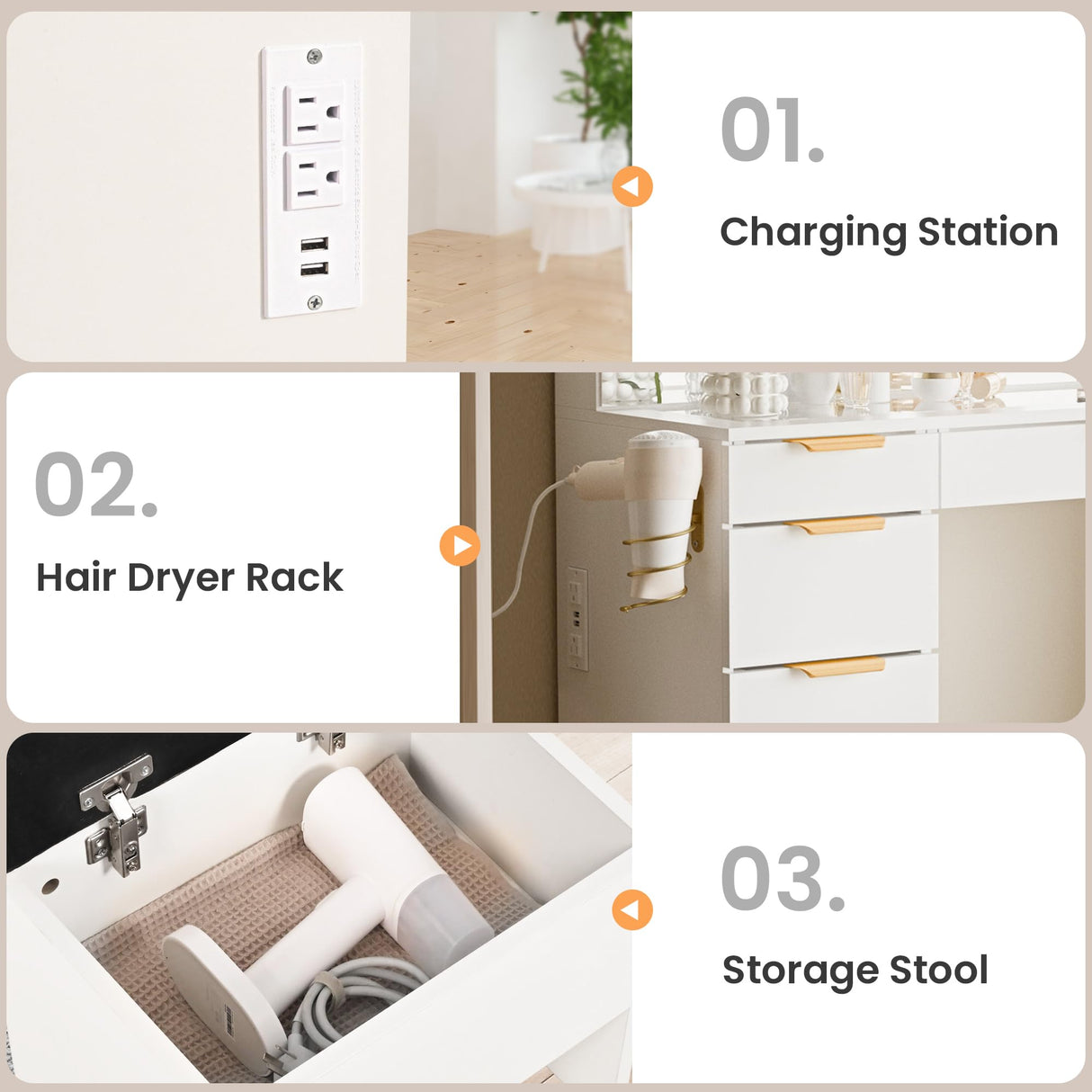 Pamapic 11 Drawers Vanity Desk with Golden Handles, Upgraded Silent Slides Vanity Mirror with Lights, 3 Lighting Modes Glass Top Makeup Vanity with Chair and Portable Mirror, Charging Station Pamapic