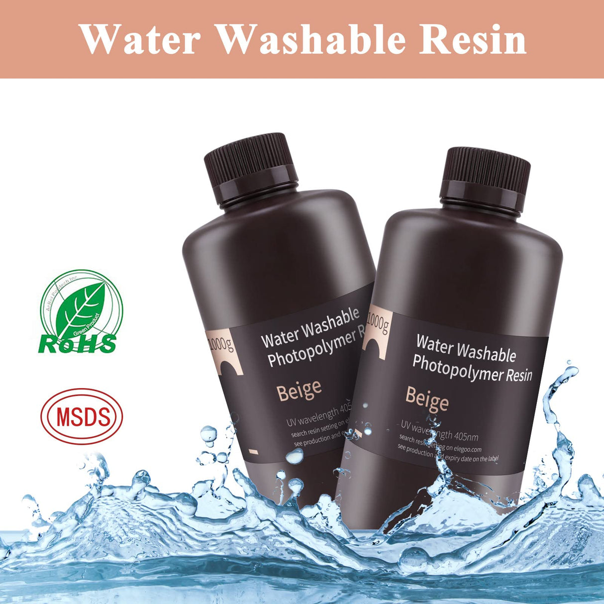 ELEGOO Water Washable 3D Printer Resin LCD UV-Curing Resin 405nm Standard Photopolymer Resin for Mars Saturn Jupiter MSLA DLP LCD 3D Printing 1000Gram Beige ELEGOO
