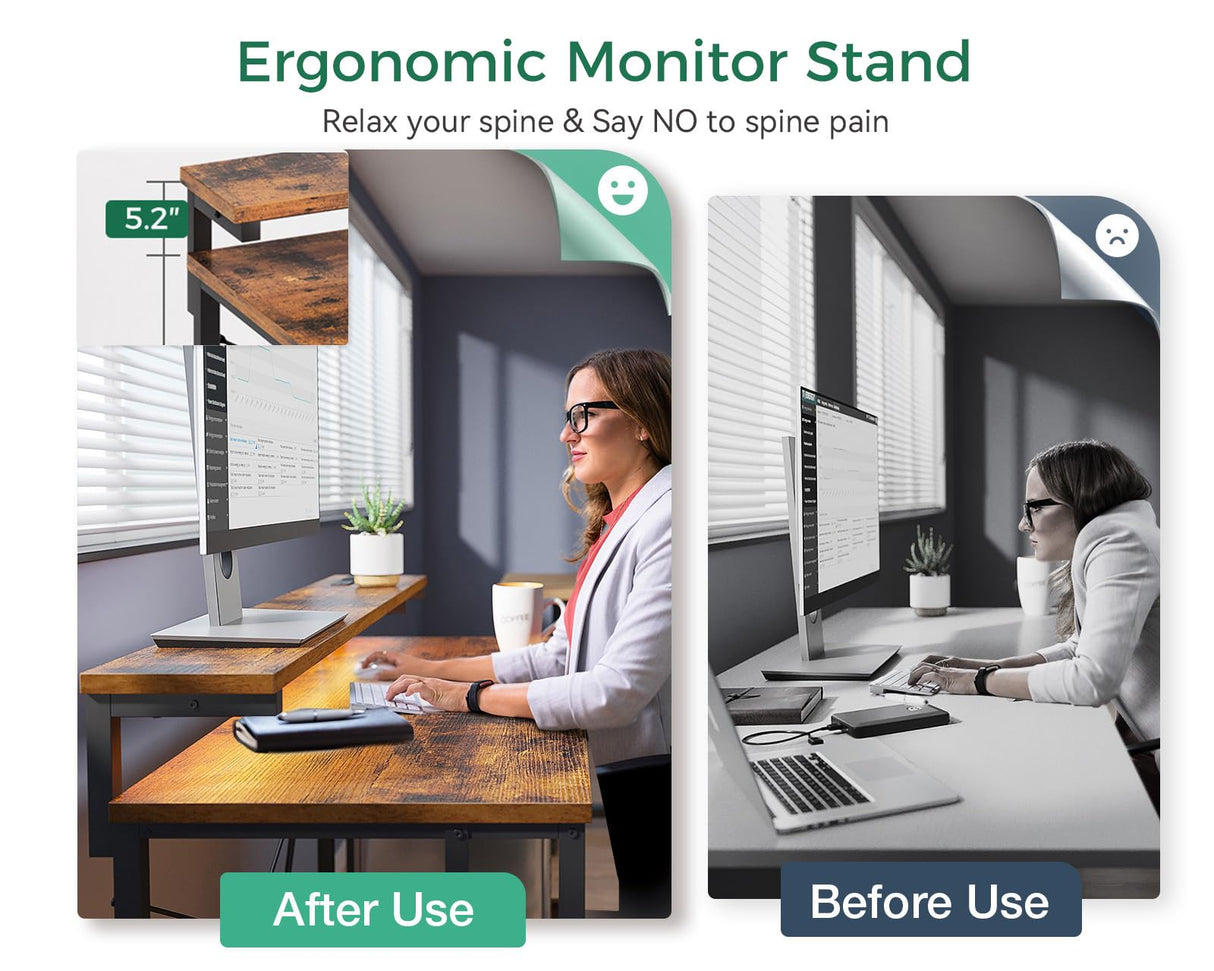 AODK Gaming Desk with LED Lights & Power Outlet, 40 Inch Computer Desk with Drawer, Reversible Desk with Monitor Shelf & Headphone Hook for Home Office AODK