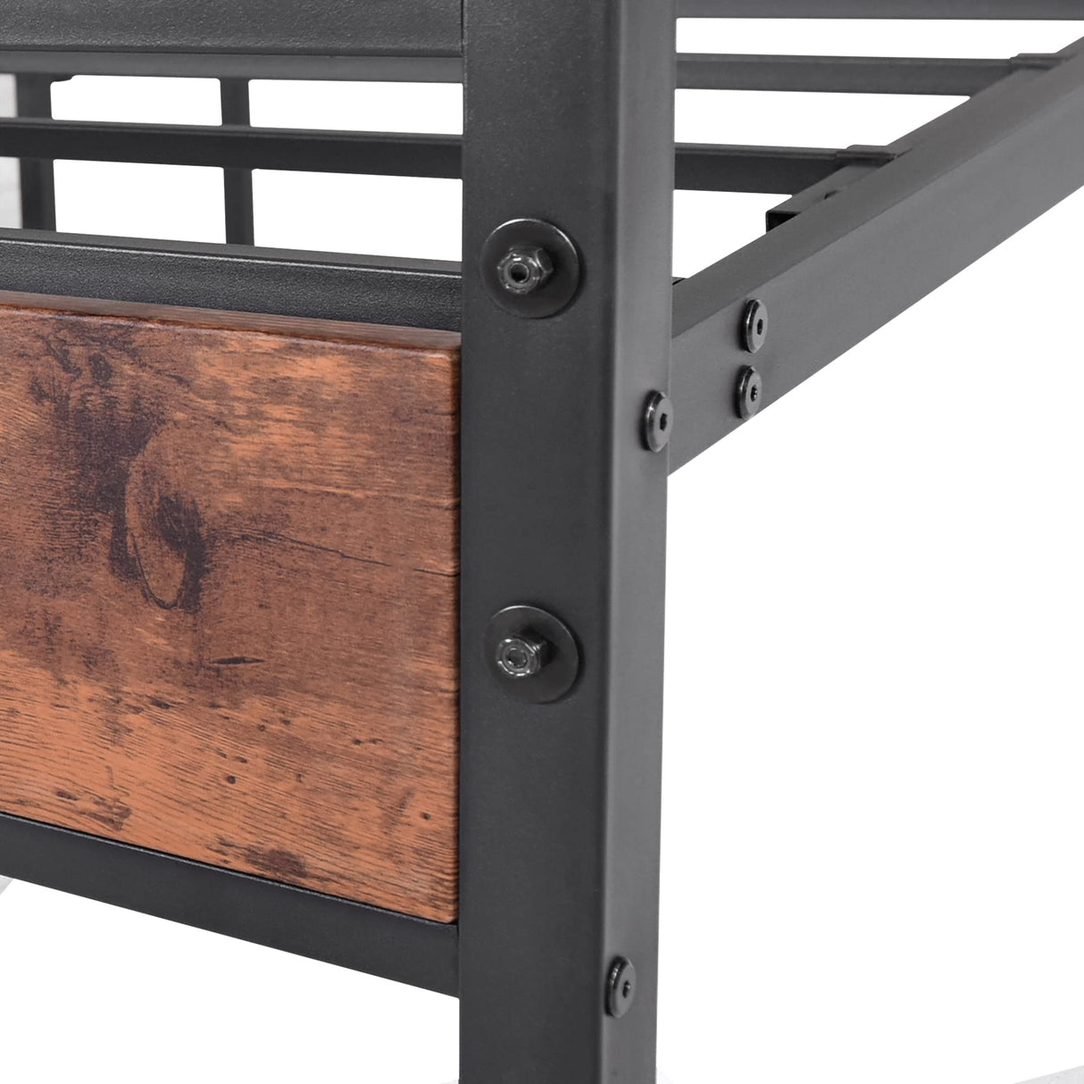 HOJINLINERO Metal Twin Size Bed Frame with Wood Headboard,Platform Bed Frame Twin,Bed Base Steel Slats,No Box Spring Needed,Black and Rustic Brown HOJINLINERO