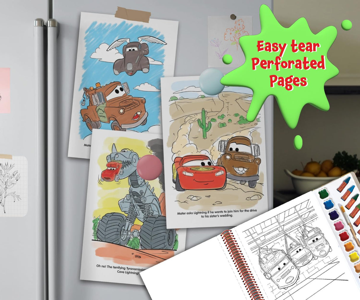 Disney/Pixar Cars on the Road Deluxe Poster Paint & Color - Coloring Book for kids, 80 illustrations, 10 watercolor paints, 12 crayons, 1 paint brush (Deluxe Poster and Paint) Phidal