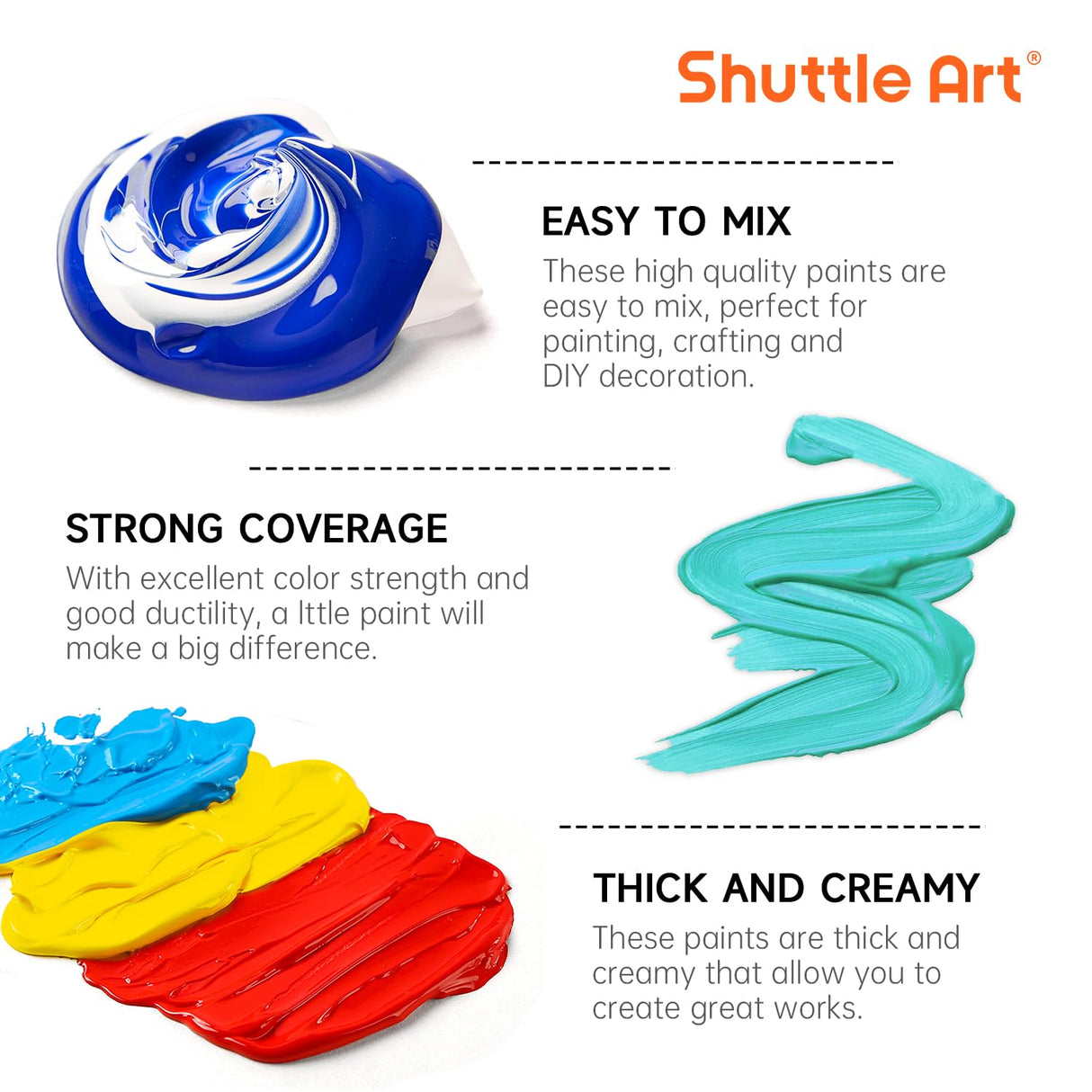 Shuttle Art Acrylic Paint, 15 Colors Acrylic Paint Large Bottle Set, 473ml/16oz Each, Rich Pigments, High Viscosity, Bulk Paint for Artists, Beginners and Kids on Rocks Crafts Canvas Wood Ceramic Shuttle Art