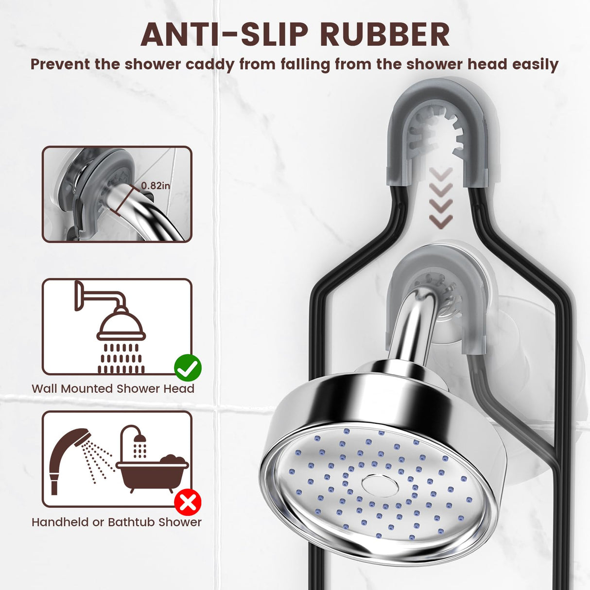 REINHARDT Shower Caddy Hanging, Rustproof Shower Caddy Anti-Swing Shower Organizer Over Showerhead No Drilling Shower Racks with Soap Holder Multi Hooks Bathroom Storage for Shampoo Sponge, Black REINHARDT