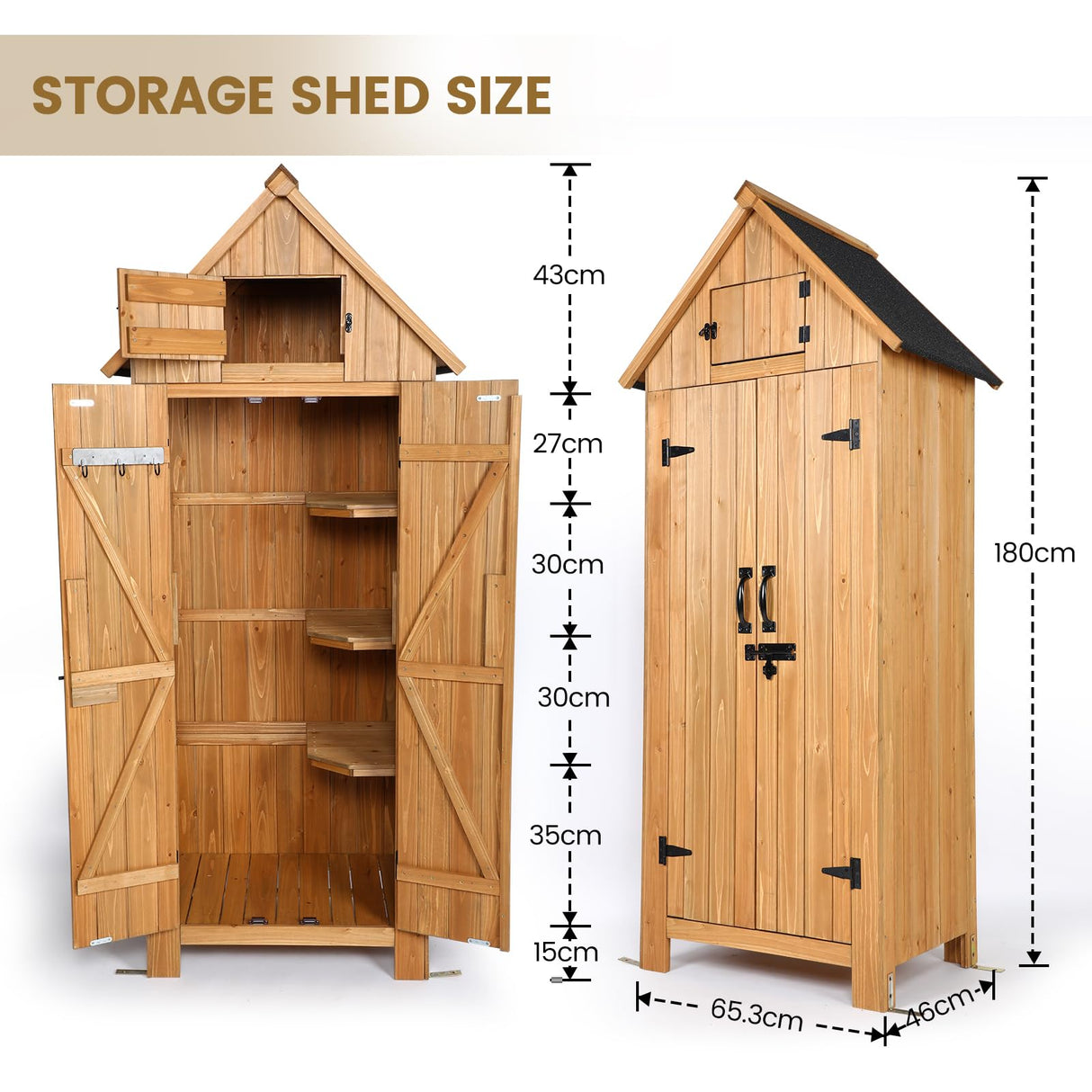 Wooden Outdoor Storage Shed with Double Doors,70” Tall Waterproof Storage Shed with Lock,Sheds & Outdoor Storage with Windproof Tipping for Deck,Backyard Garden and Yard Agitree