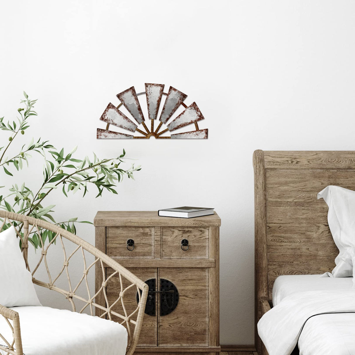 Farmhouse Living Room Wall Decor Wood Windmill Wall Decor Rustic Wooden Wall Art Decorative Windmill Wall Sculpture Home Decor for Bedroom Nursery Dorm Home (Semicircle,11.4 x 5.5 Inches) Yookeer