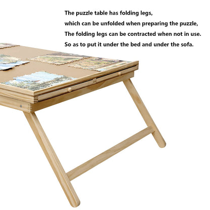 Oliqa Wooden Folding Puzzle Table with 6 Sliding Drawers and Puzzle Cover, 26"x 34", Puzzle Table with Legs, Suitable for Adults and Children, can Hold 1500 Pieces