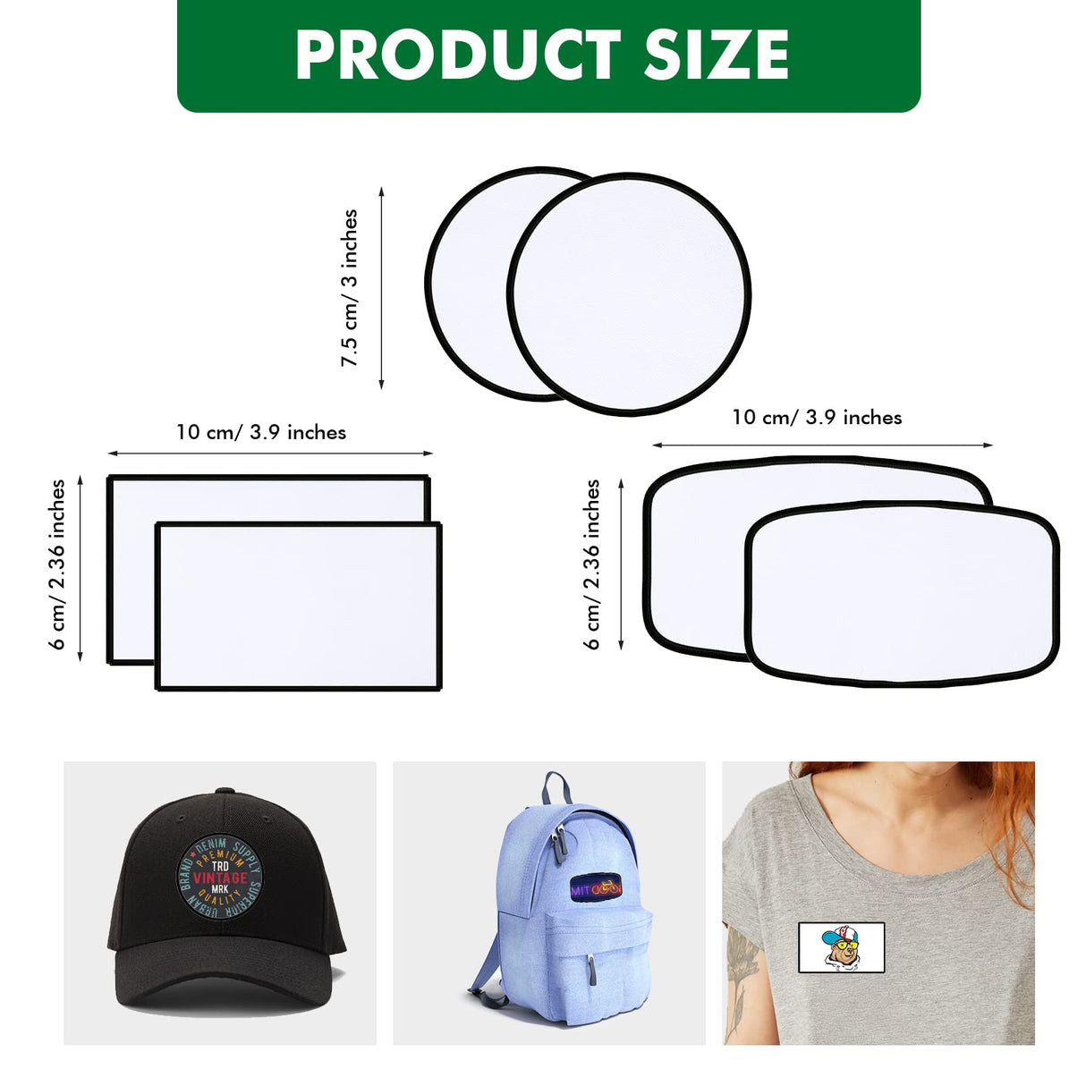 120 Pieces Sublimation Iron-on Patches Fabric Hat Patches 3 Shapes Blank Patches Round Rectangle Sublimation Patches Blank Repair Patches for DIY Crafts Clothing Repair, 3 Shape(Black) WILLBOND