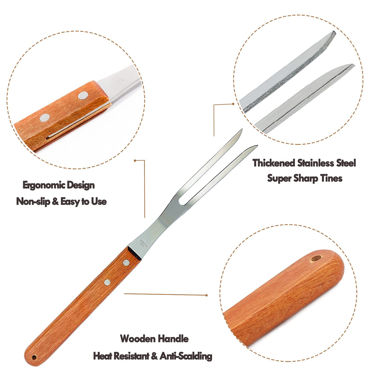 VOJACO Carving Fork, Meat Fork (2 Pack), 13 Inch Cooking Forks with Wooden Handle, Heavy Duty Stainless Steel BBQ Fork, Long Metal Chef Kitchen Forks for Barbecue, Serving, Cooking, Grilling, Roasting VOJACO