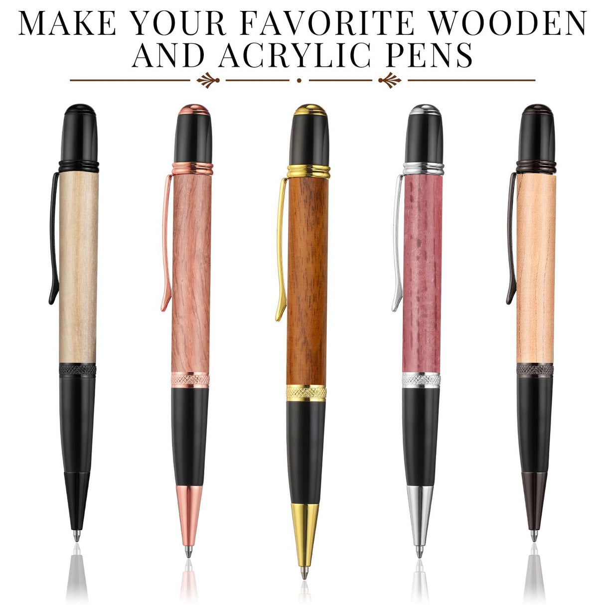 Colarr 10 Set Pen Making Kit Include 10 Woodturning Pen Kit 10 Exotic Wood Pen Blanks Twist Ballpoint Pen Kit with Refill Copper Pen Turning Supplies for DIY Pen Making Classroom Teacher Student Gift Colarr