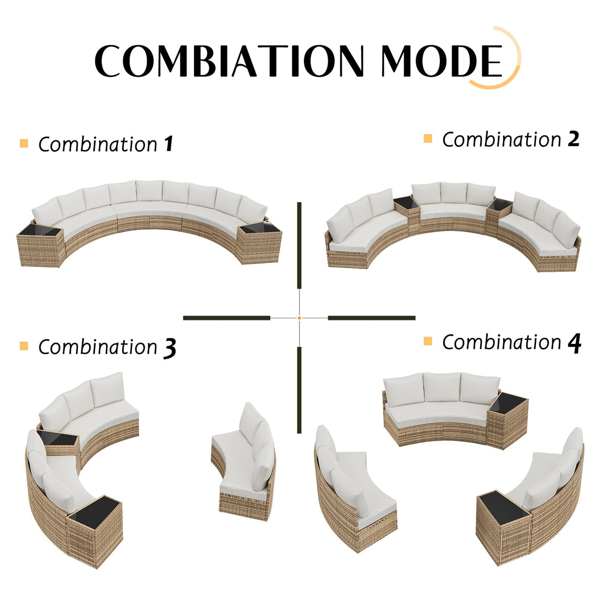 PaPaJet 11-Piece Patio Furniture Set, Half-Moon Outdoor Wicker Sectional Sofa with Large Storage Wedge Table, All-Weather Wicker Conversation Set for Backyard, Garden, or Deck, Beige PaPaJet