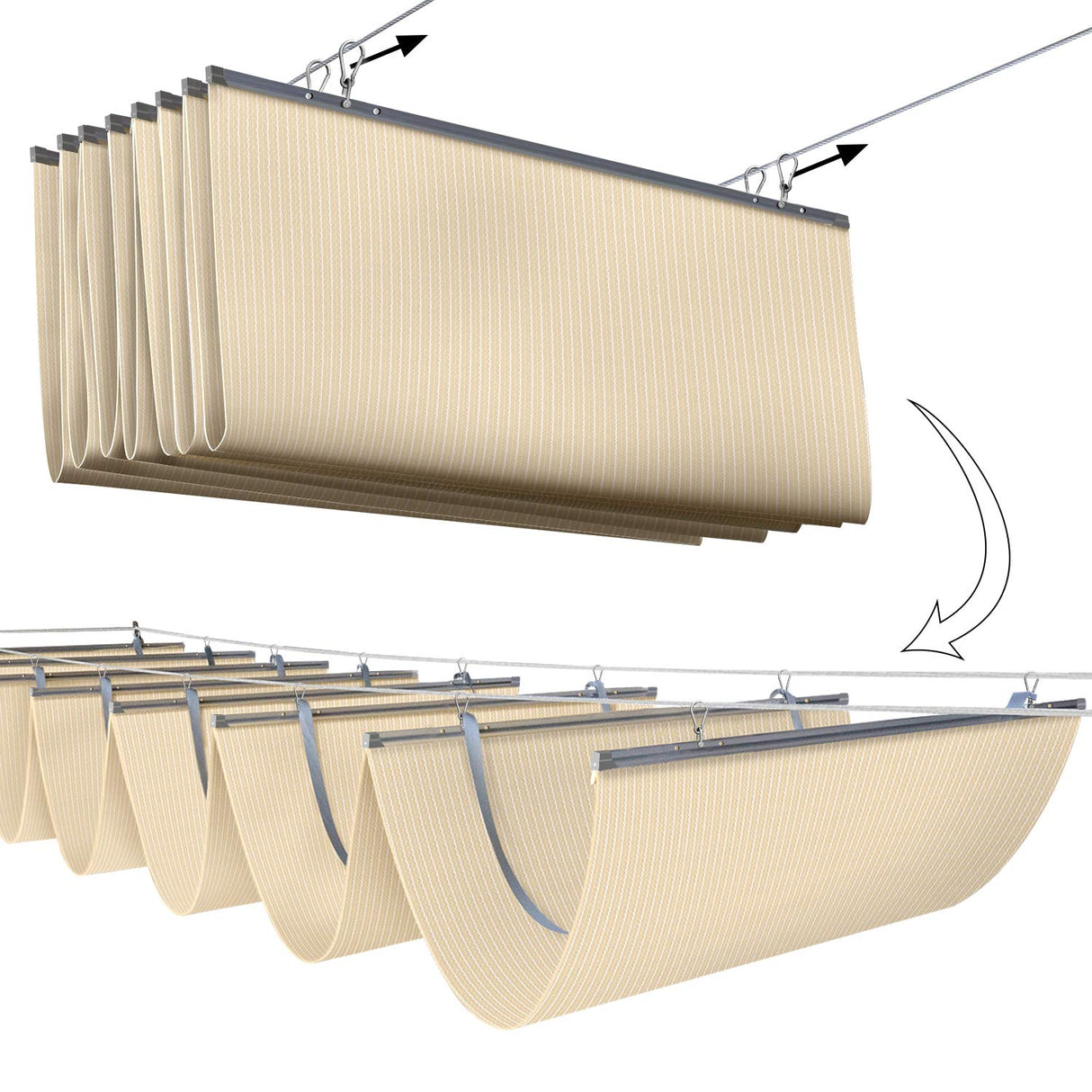 E&K Sunrise 4'Wx16'L Pergola Shade Cover Retractable Canopy Outdoor Wave Sun Shade for Patio Garden Backyard Deck Trellis (Beige) E&K