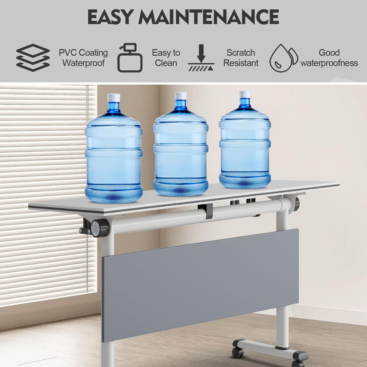 Generic Modern Conference Room Tables, Folding Flip Top Conference Table, White Mobile Training Table, Seminar Boardroom Table, Large Meeting Table for Office,Meeting Room,Classroom 4pcs 140cm WoodArtSupply